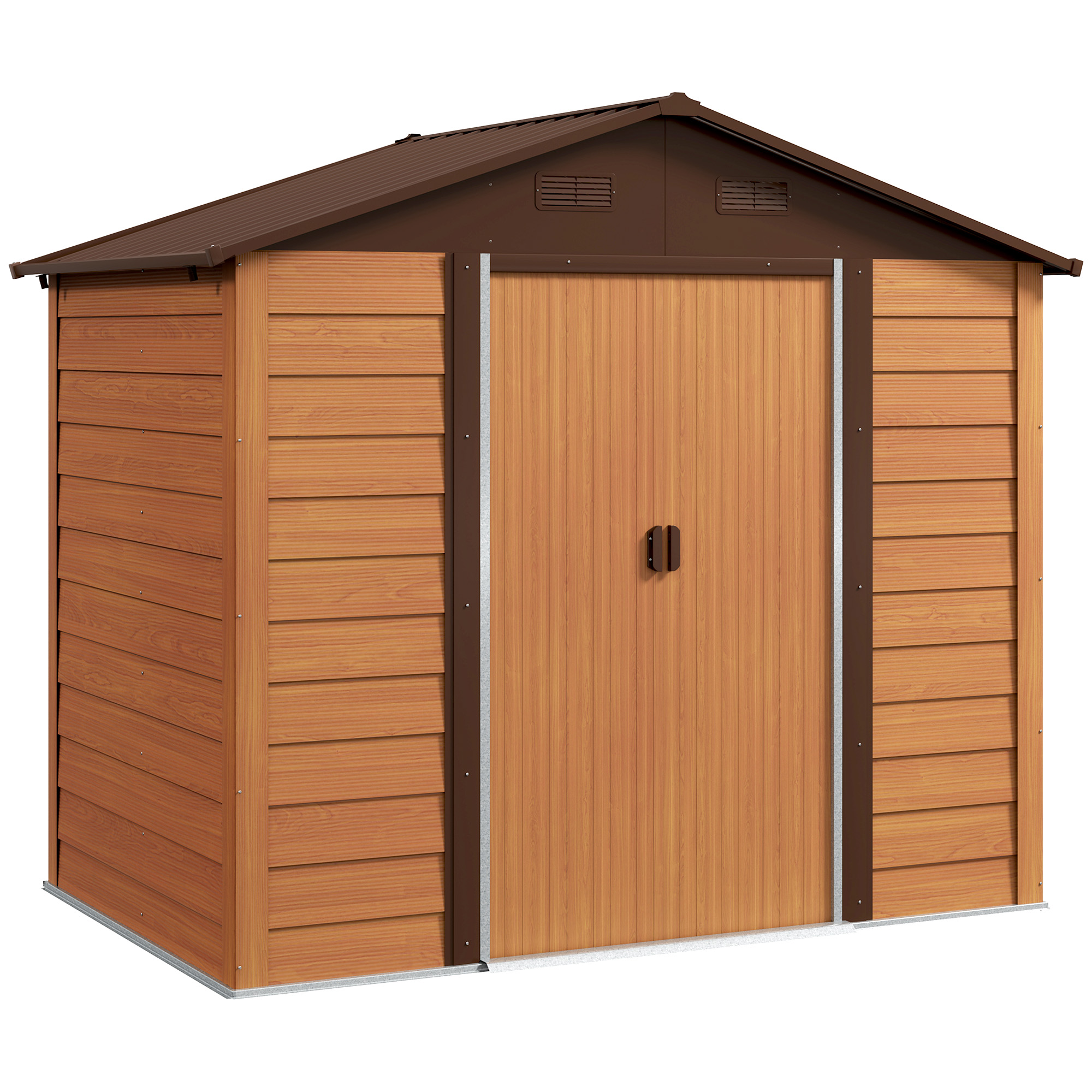 SUNVISTA 6 x 8ft Galvanised Steel Shed Brown Wood Effect