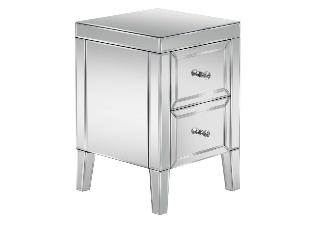 Bedside Table - BIRLEA 2 Drawer Nightstand Silver 40cm