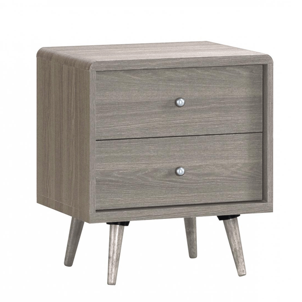 Bedside Table - ASHBURTON 2 Drawer Nightstand Grey Oak Effect 50cm