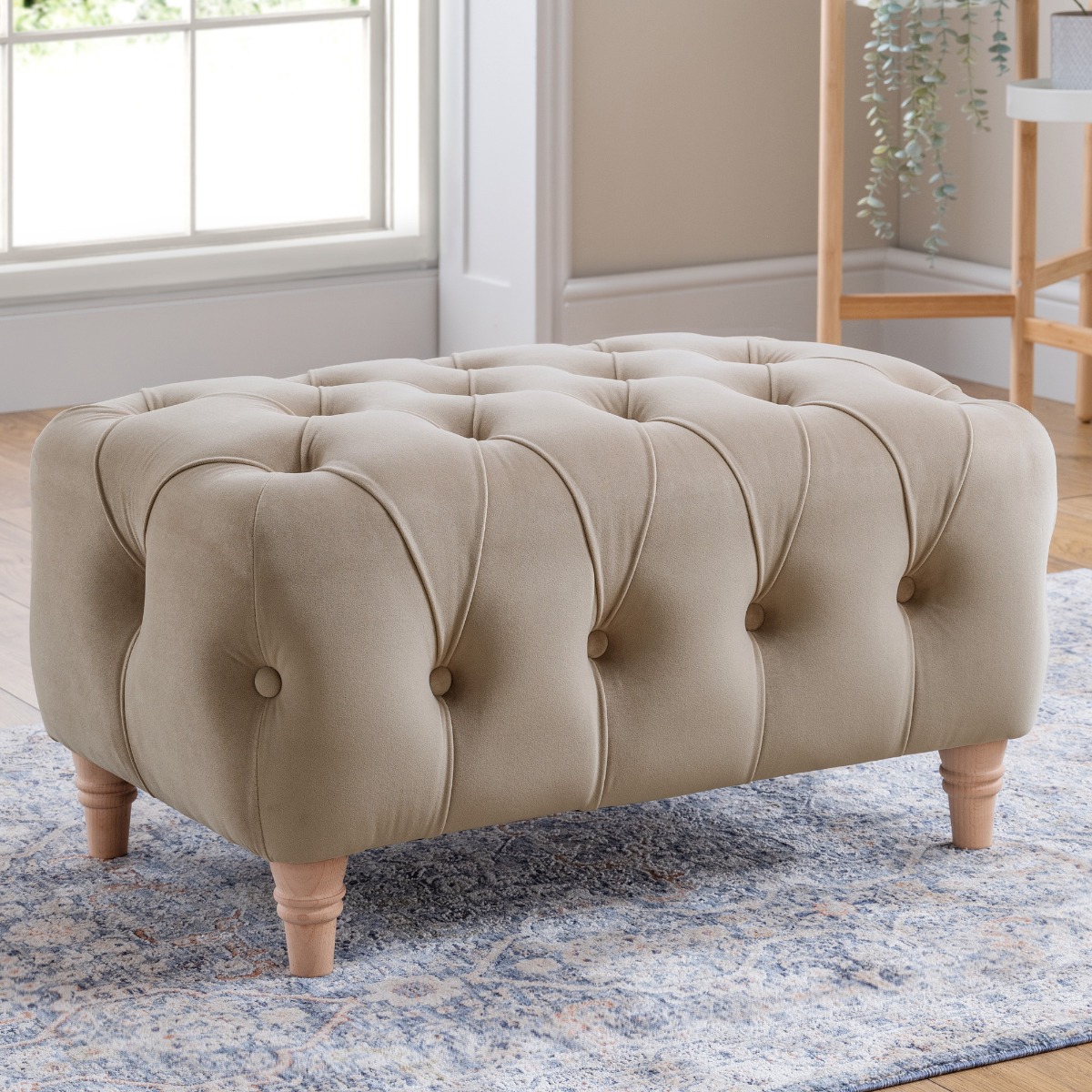 VELRANO Velvet Footstool - Putty