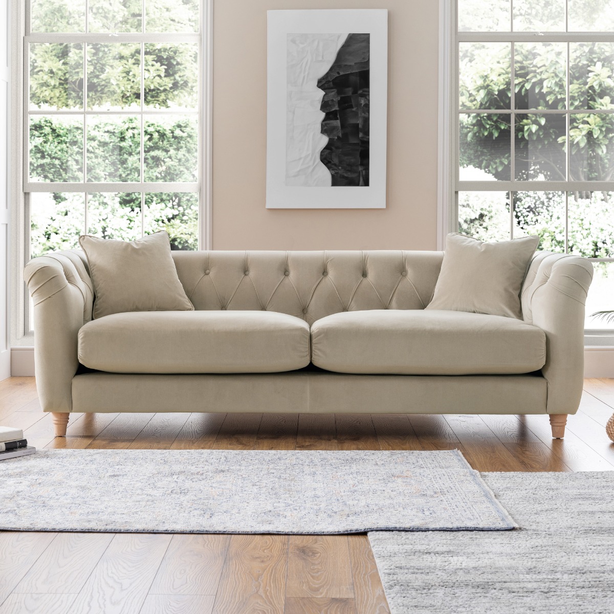 VELRANO Velvet 3 Seater Sofa - Putty