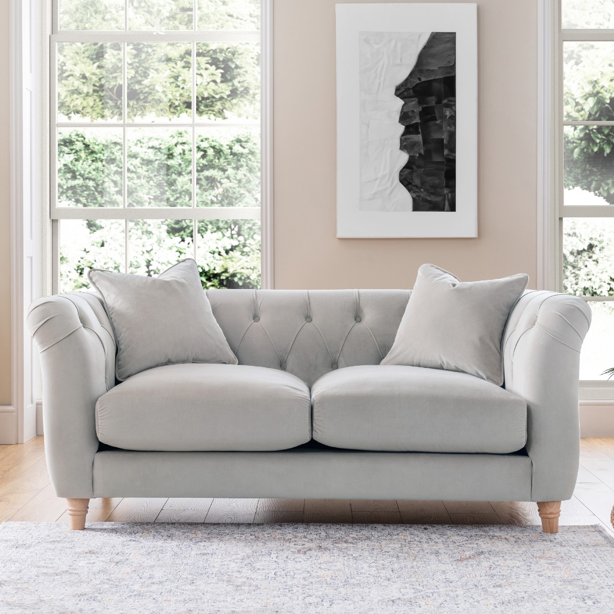 VELRANO Velvet 2 Seater Sofa - Chalk