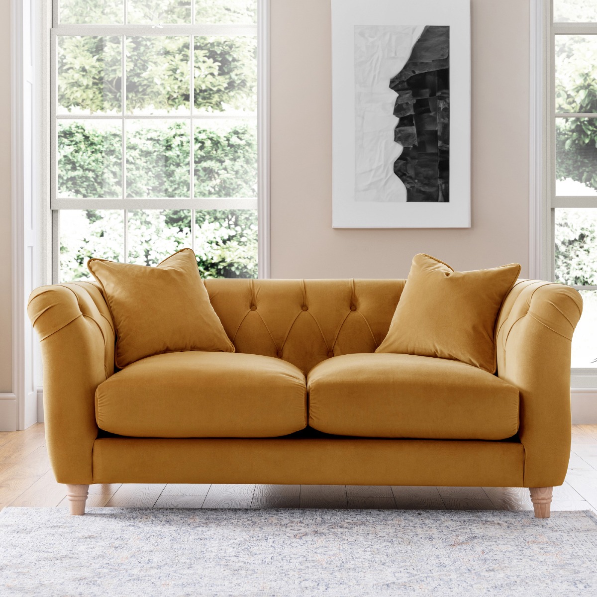 VELRANO Velvet 2 Seater Sofa - Ochre