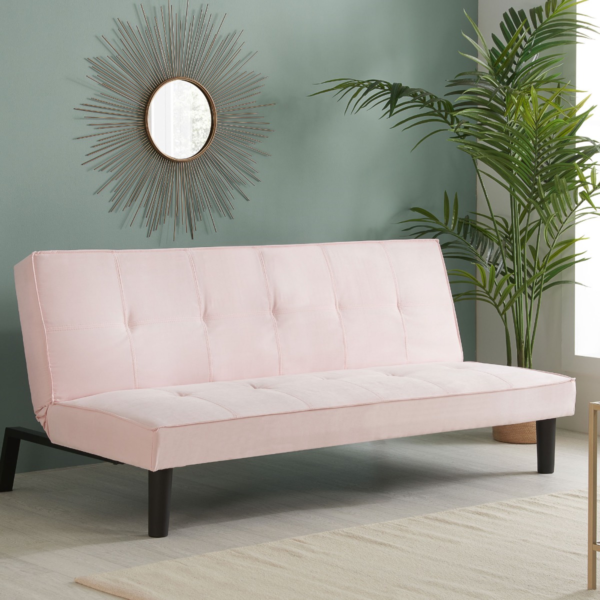 Stylish Upholstered Velvet Fabric Sofa Bed - Pink