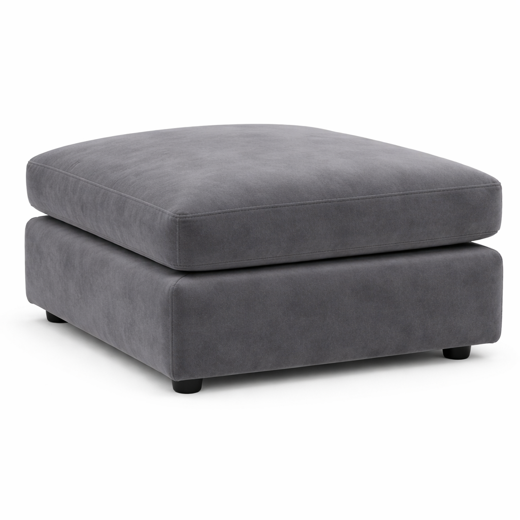 DELANO Plush Velvet Cushion Footstool - Dark Grey