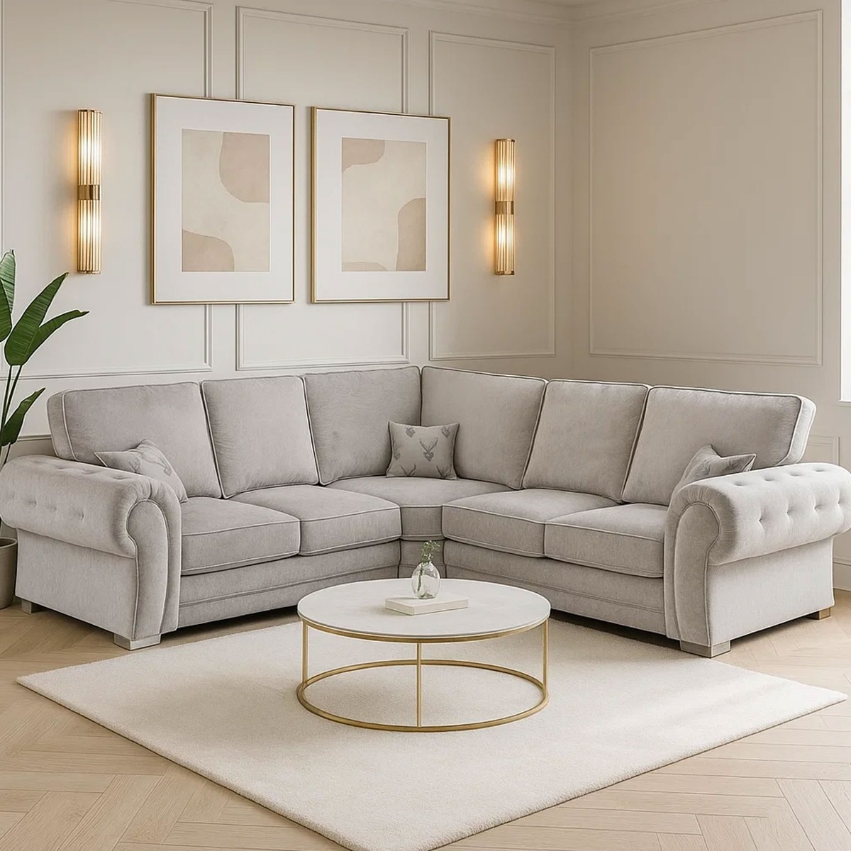 VERONA Fabric 5 Seater Fullback Corner Sofa - L Shaped - Grey