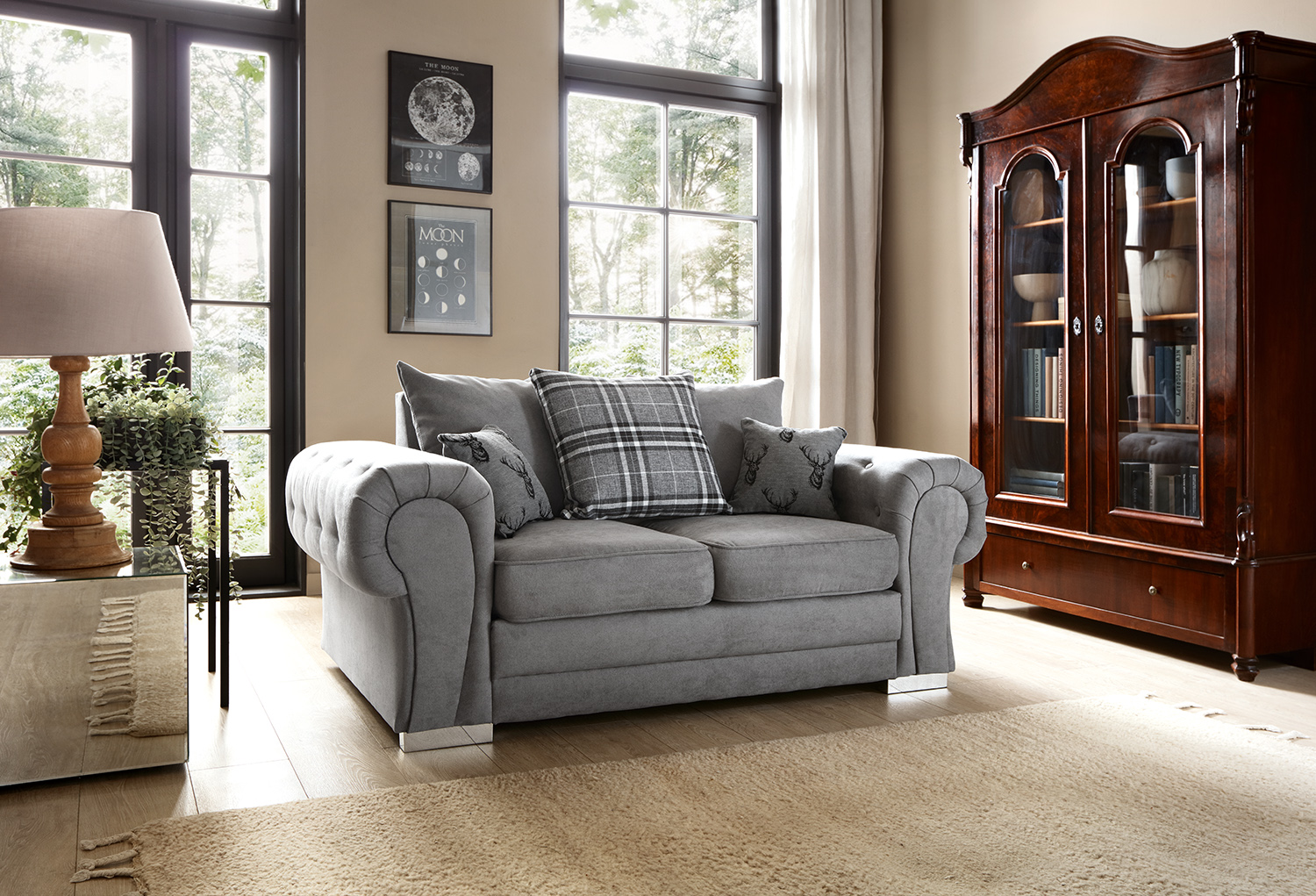 COLCHESTER Chenille Fabric Scatterback 2 Seater Sofa - Grey