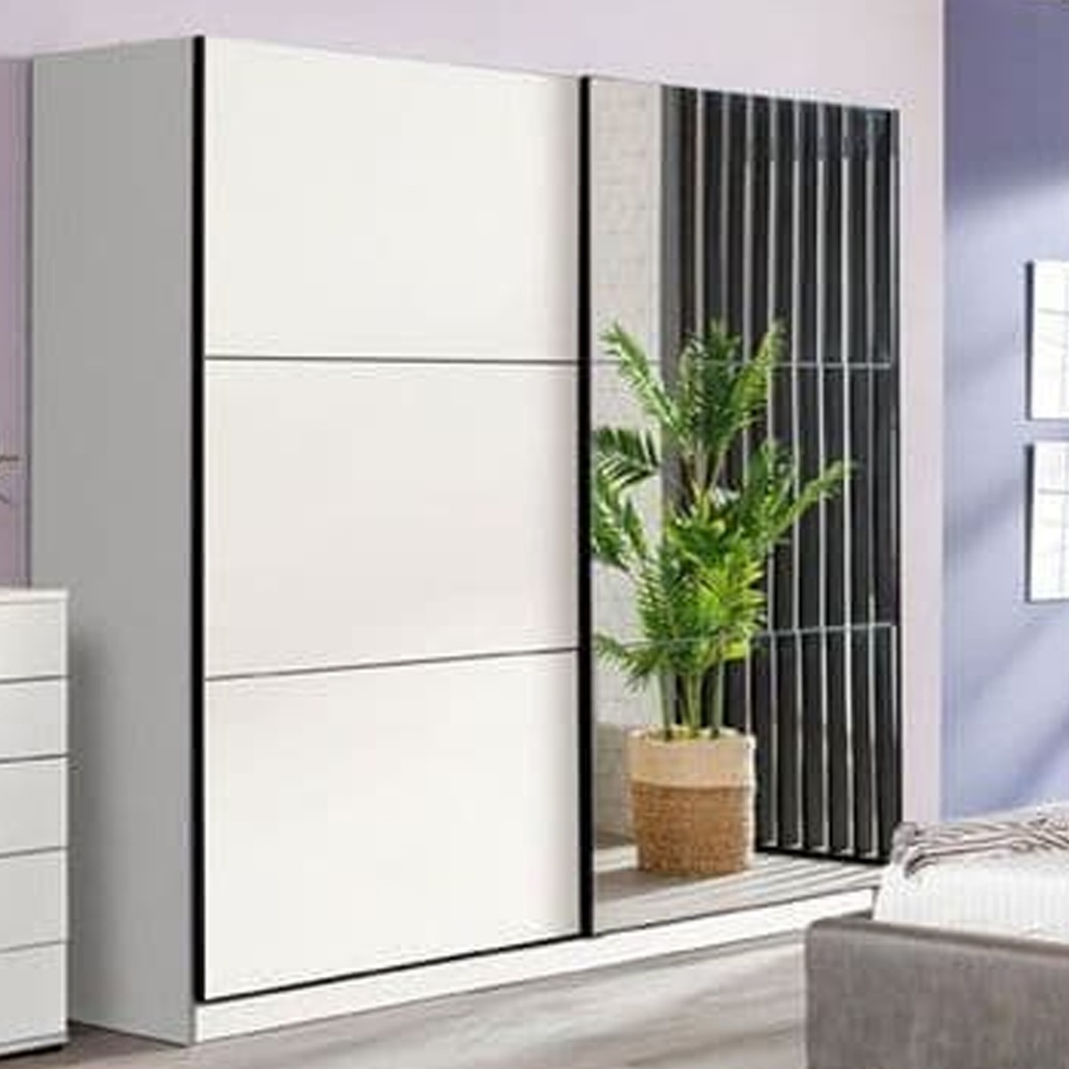 VICTORIA 2 Door Mirrored Sliding Wardrobe White - 220cm