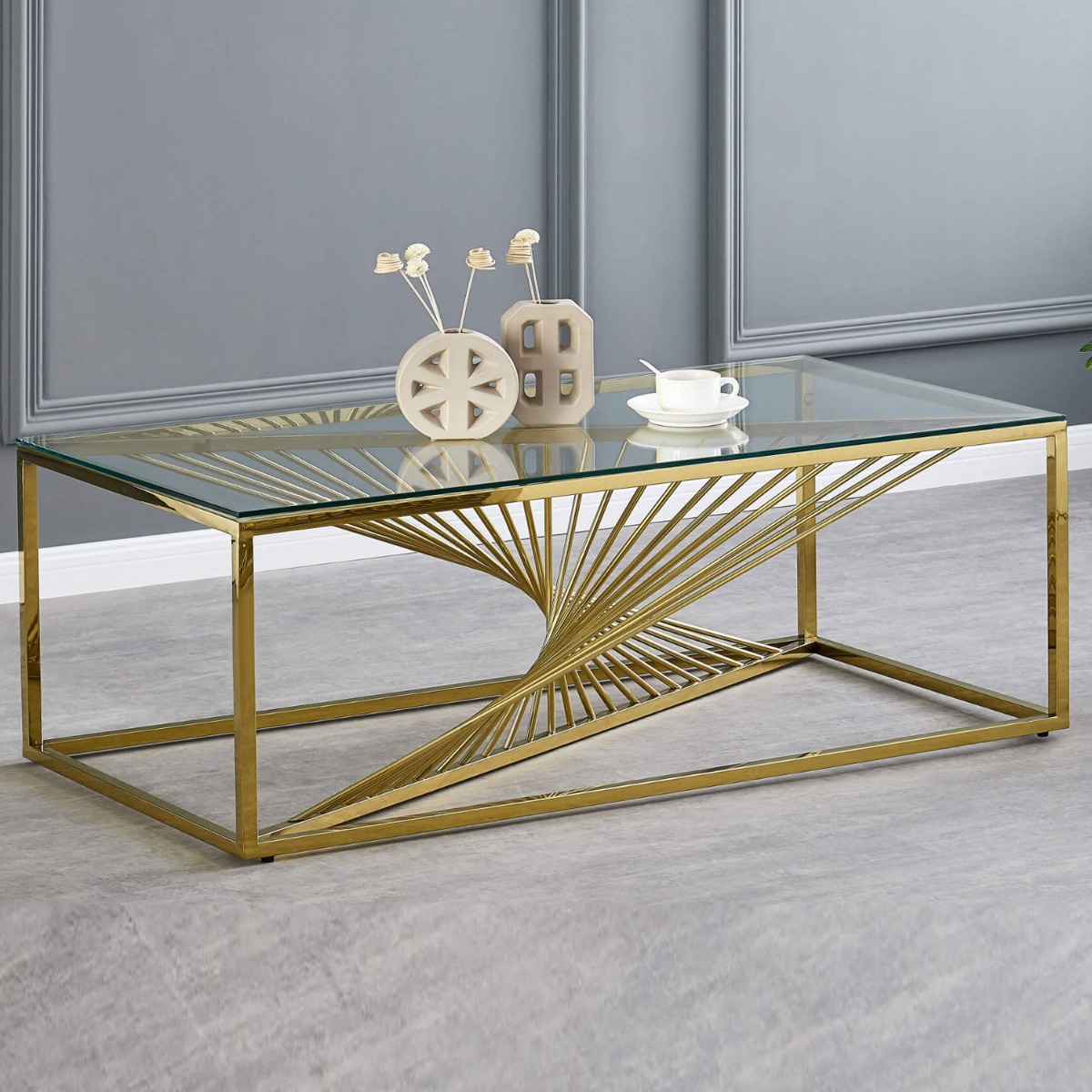 Stefano Clear Glass Coffee Table - Gold