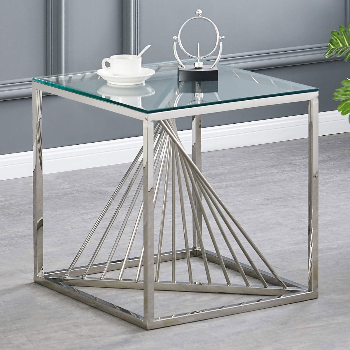Stefano Clear Glass Lamp Table - Silver