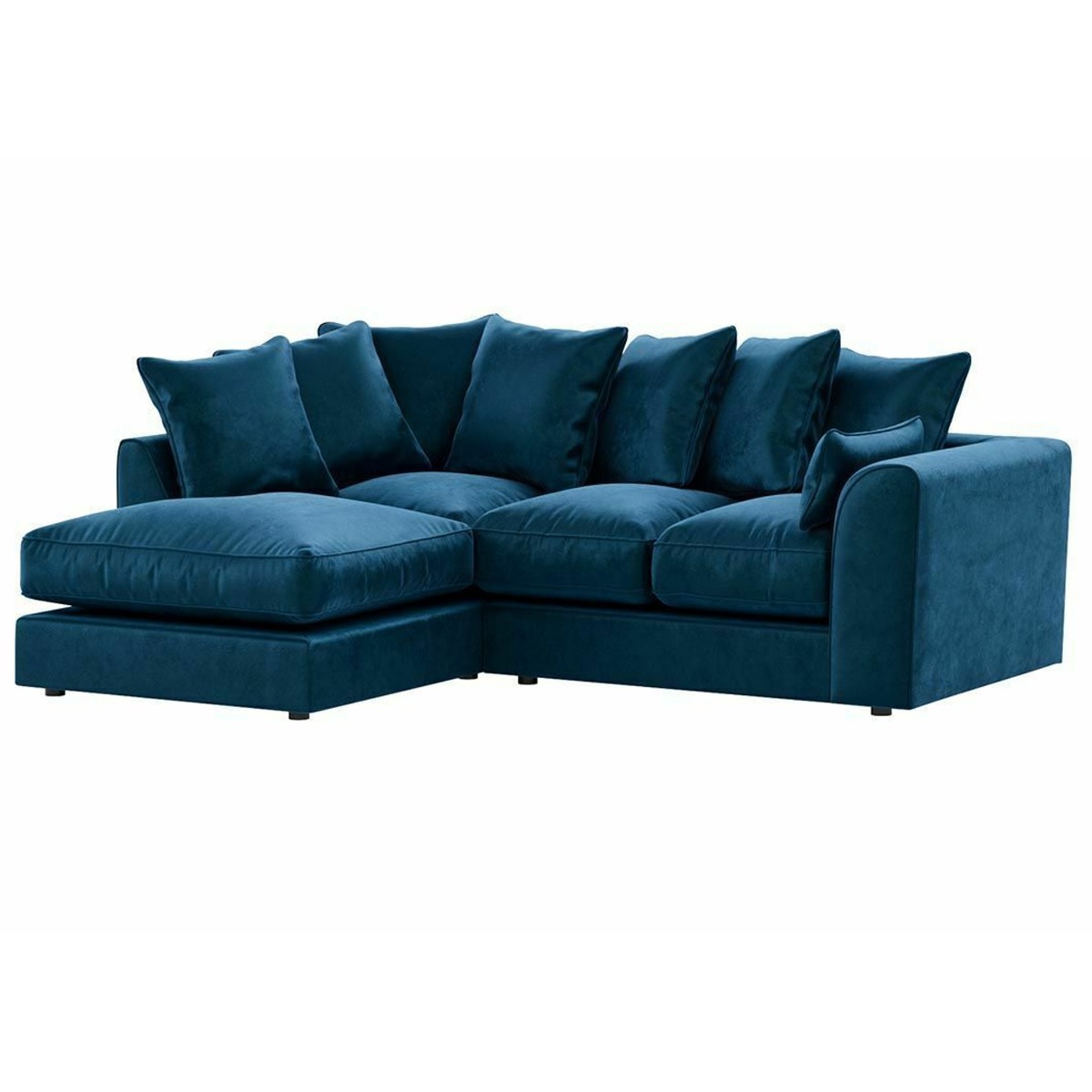 VOSTA Plush Velvet 4 Seater Corner Sofa - L Shaped - Left Hand Facing - Blue