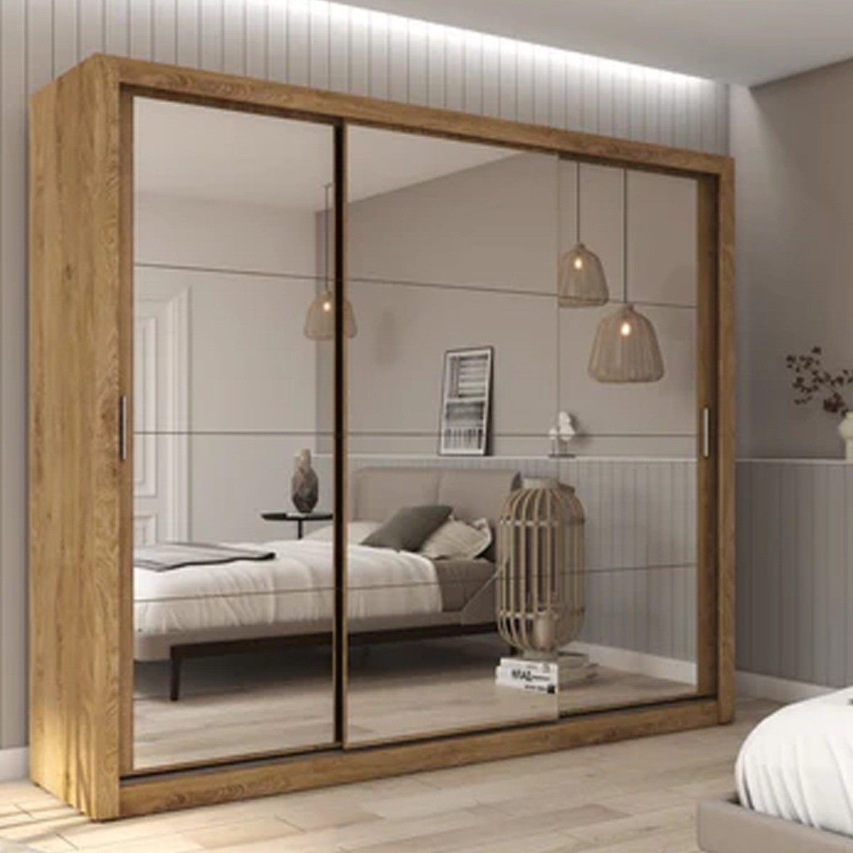 INNISFAIL 3 Door Mirrored Sliding Wardrobe Oak Shetland - 250cm