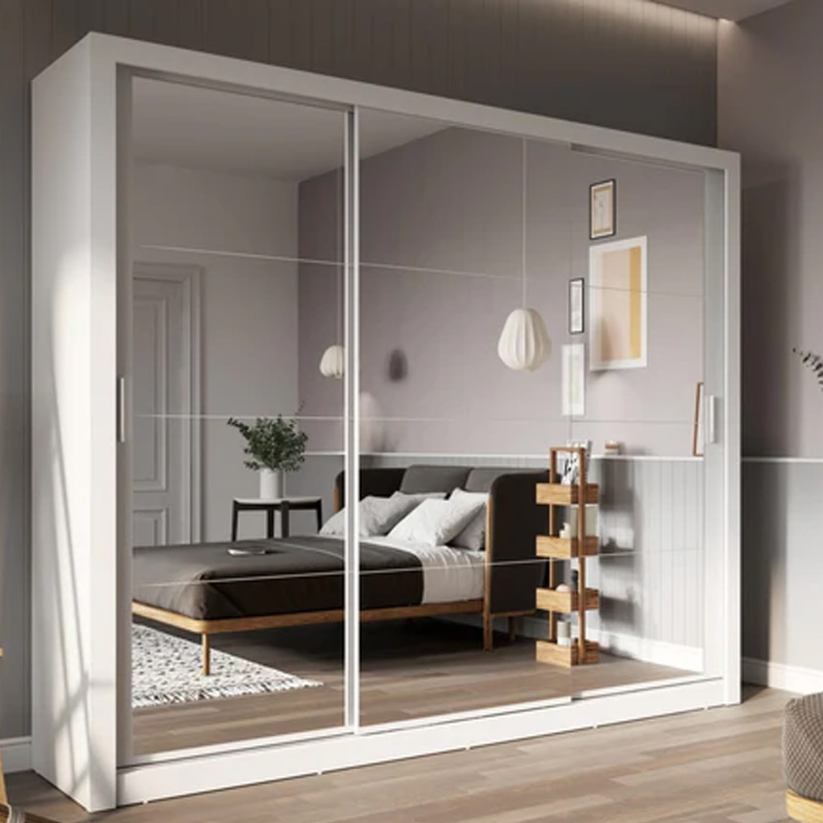 INNISFAIL 3 Door Mirrored Sliding Wardrobe White - 250cm