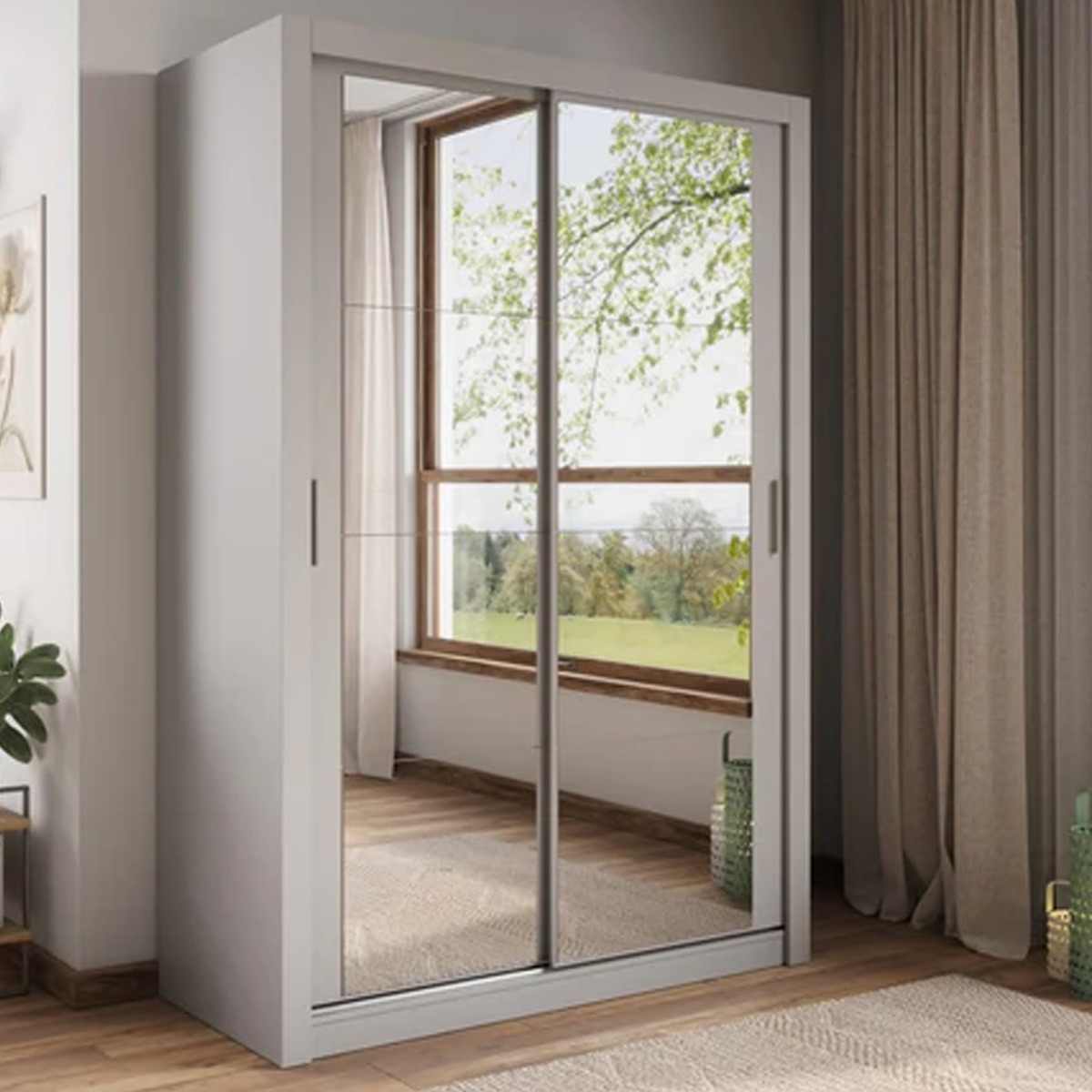 IRVINE 2 Door Mirrored Sliding Wardrobe Grey - 150cm