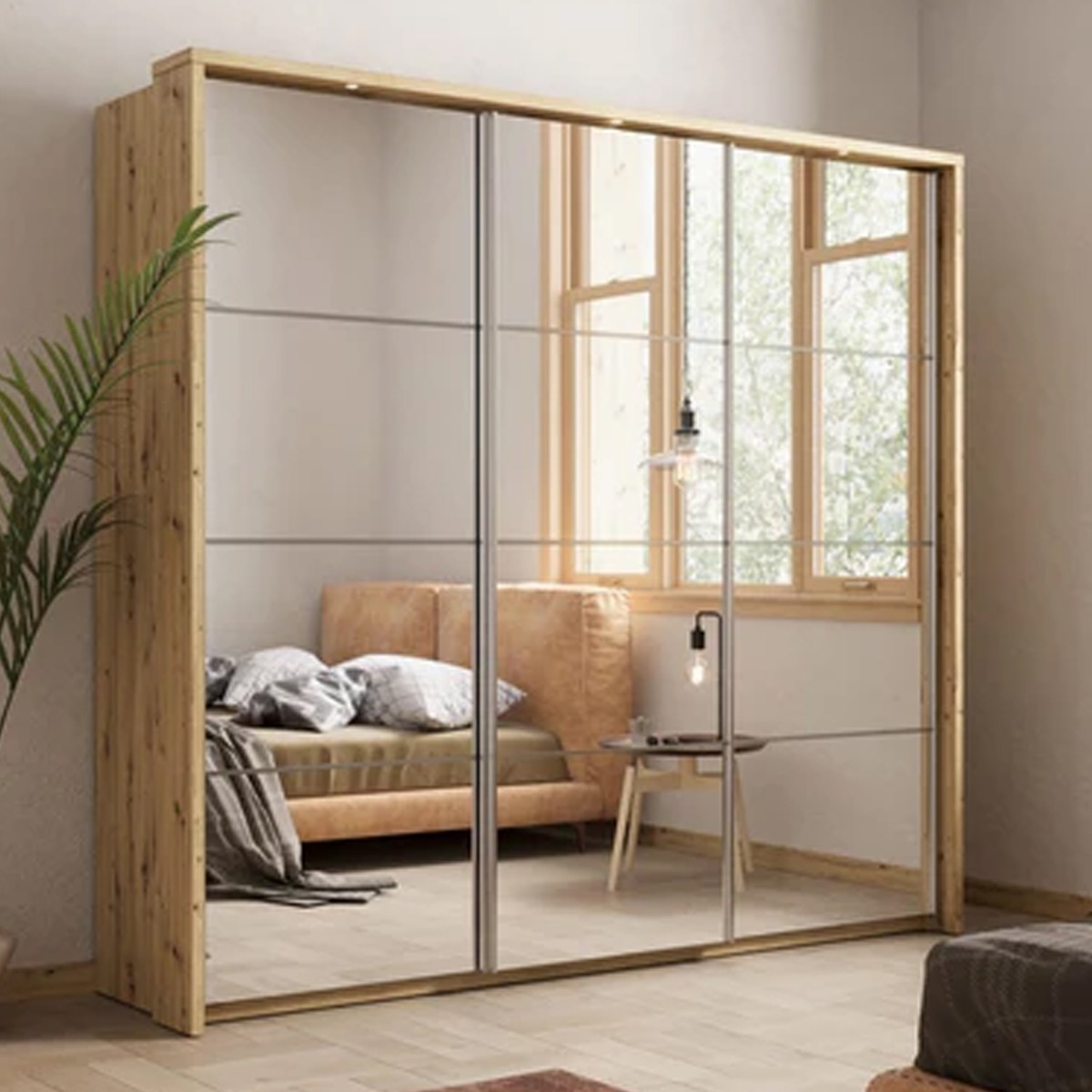 IRVINE 3 Door Mirrored Sliding Wardrobe Oak Shetland - 240cm