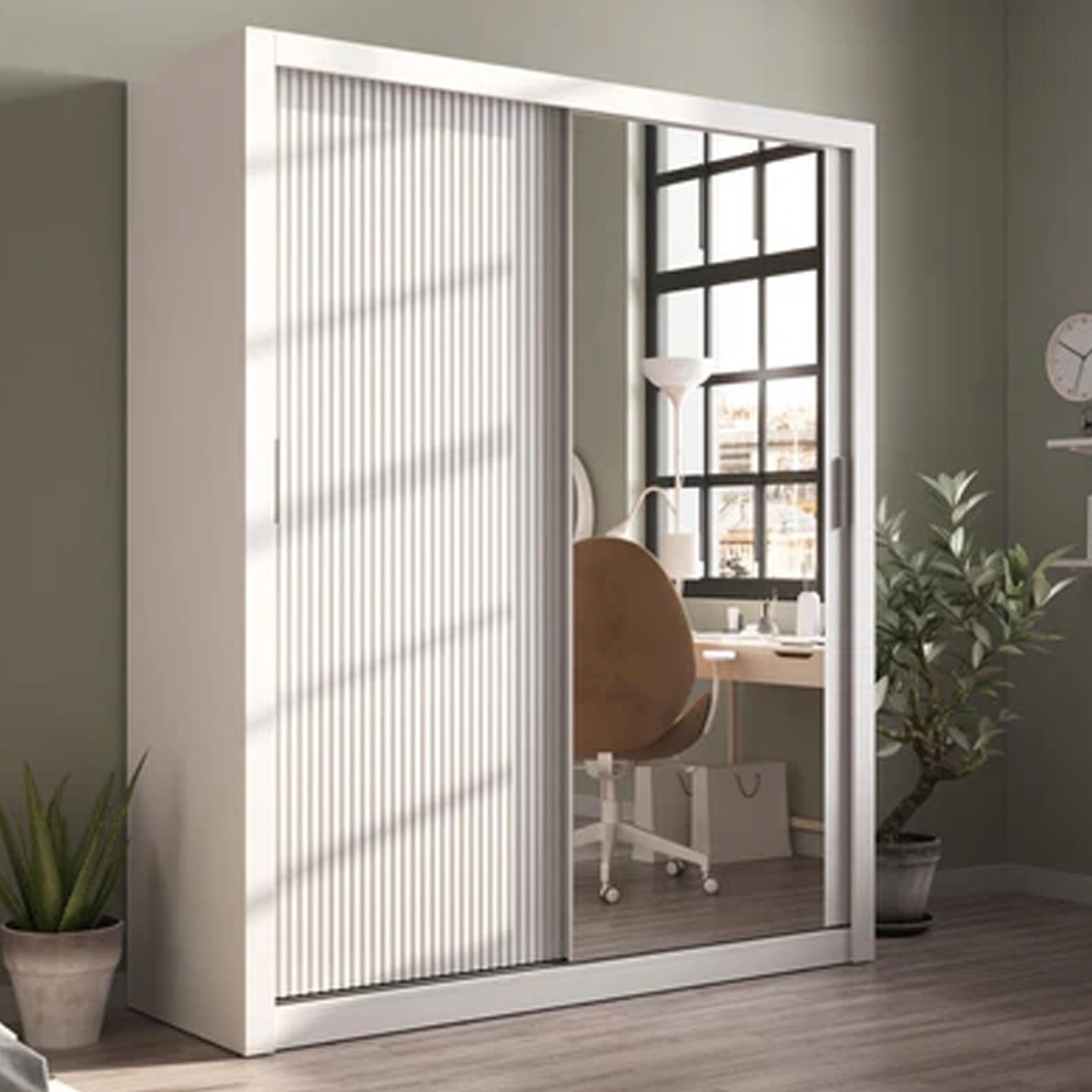 IRVINE 2 Door Mirrored Sliding Wardrobe White - 0cm