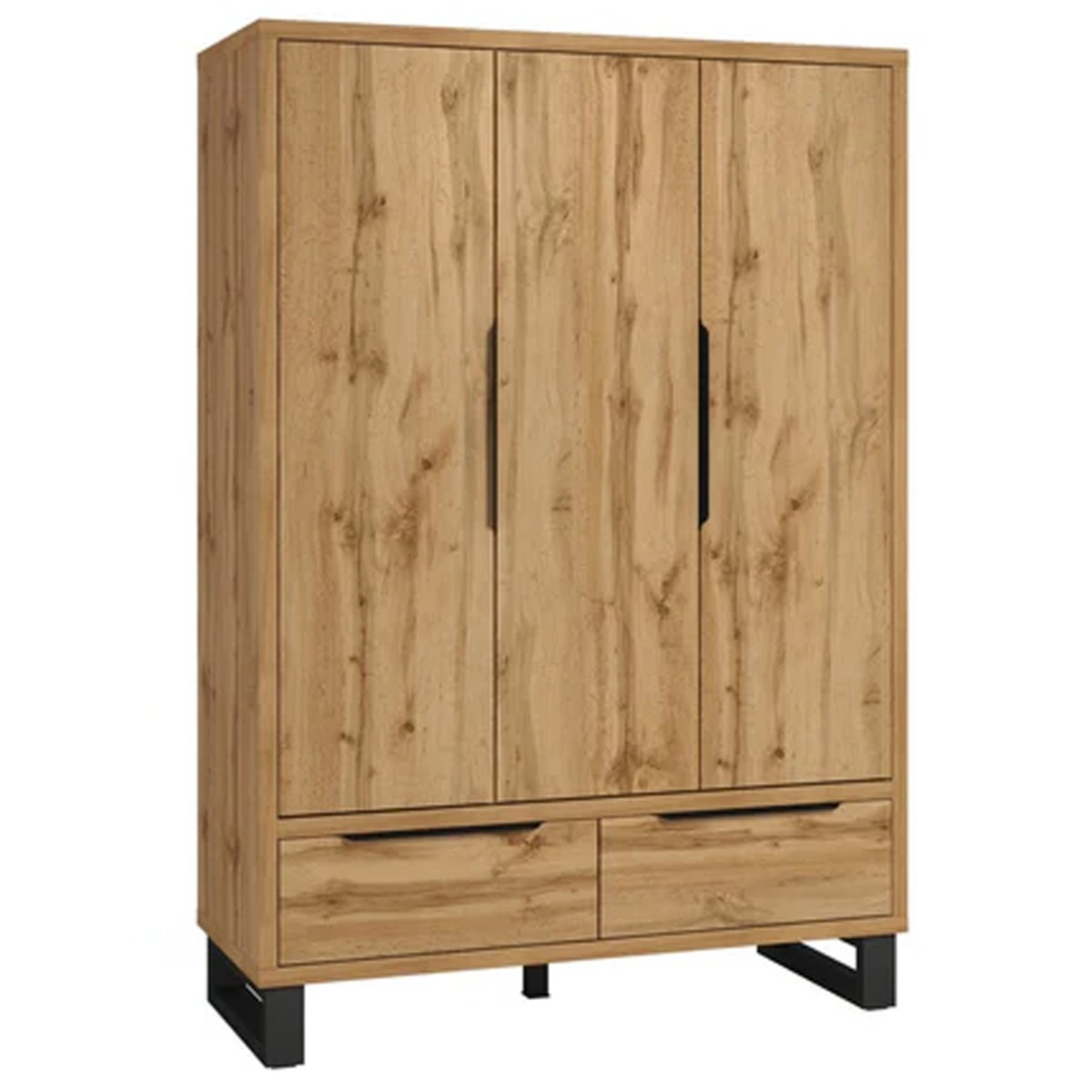 HALIFAX 3 Door Wardrobe with 2 Drawers Medium Oak - 145cm