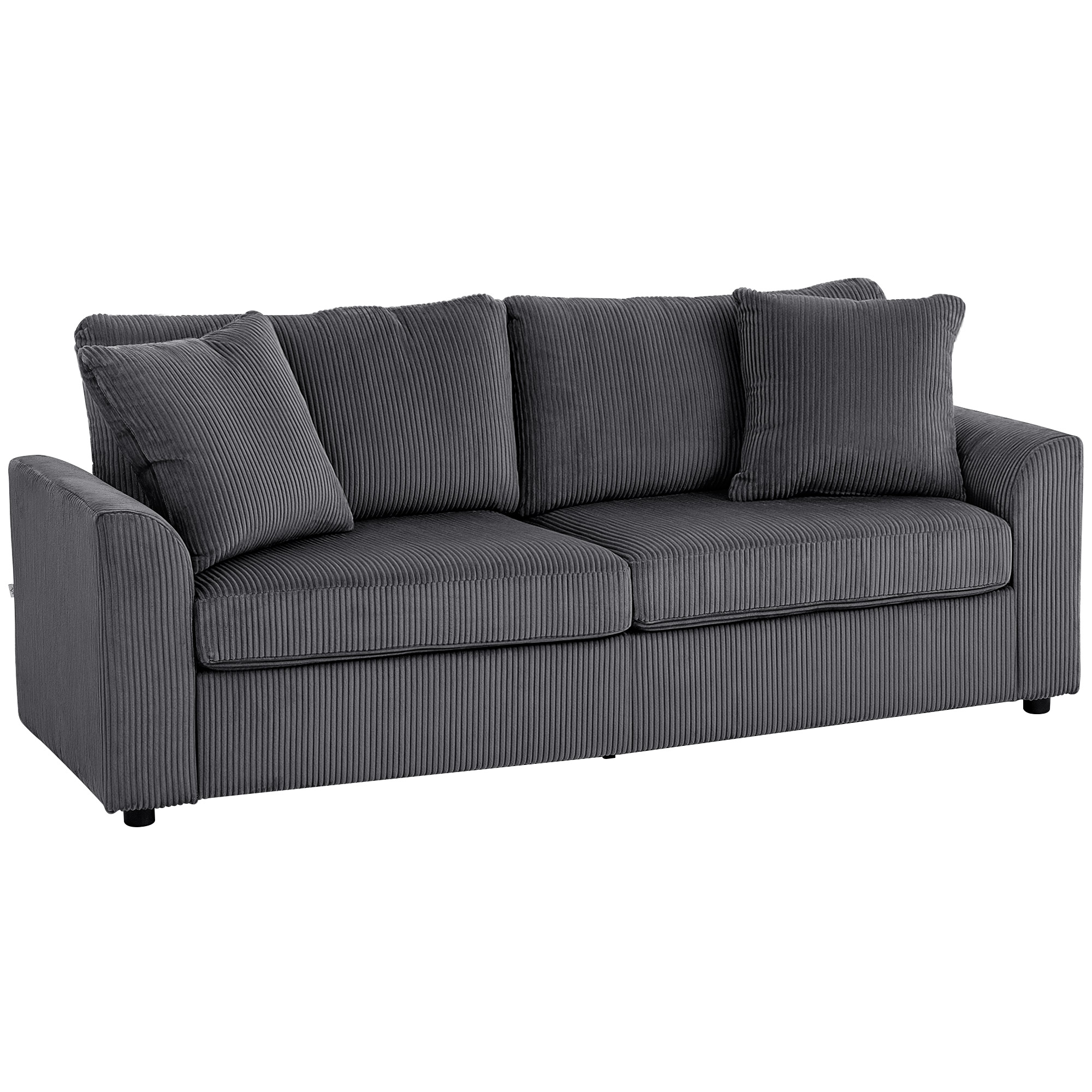 HERON Modern 3 Seater Sofa with Spring Cushion 212 cm Fabric Jumbo Cord Sofa Grey