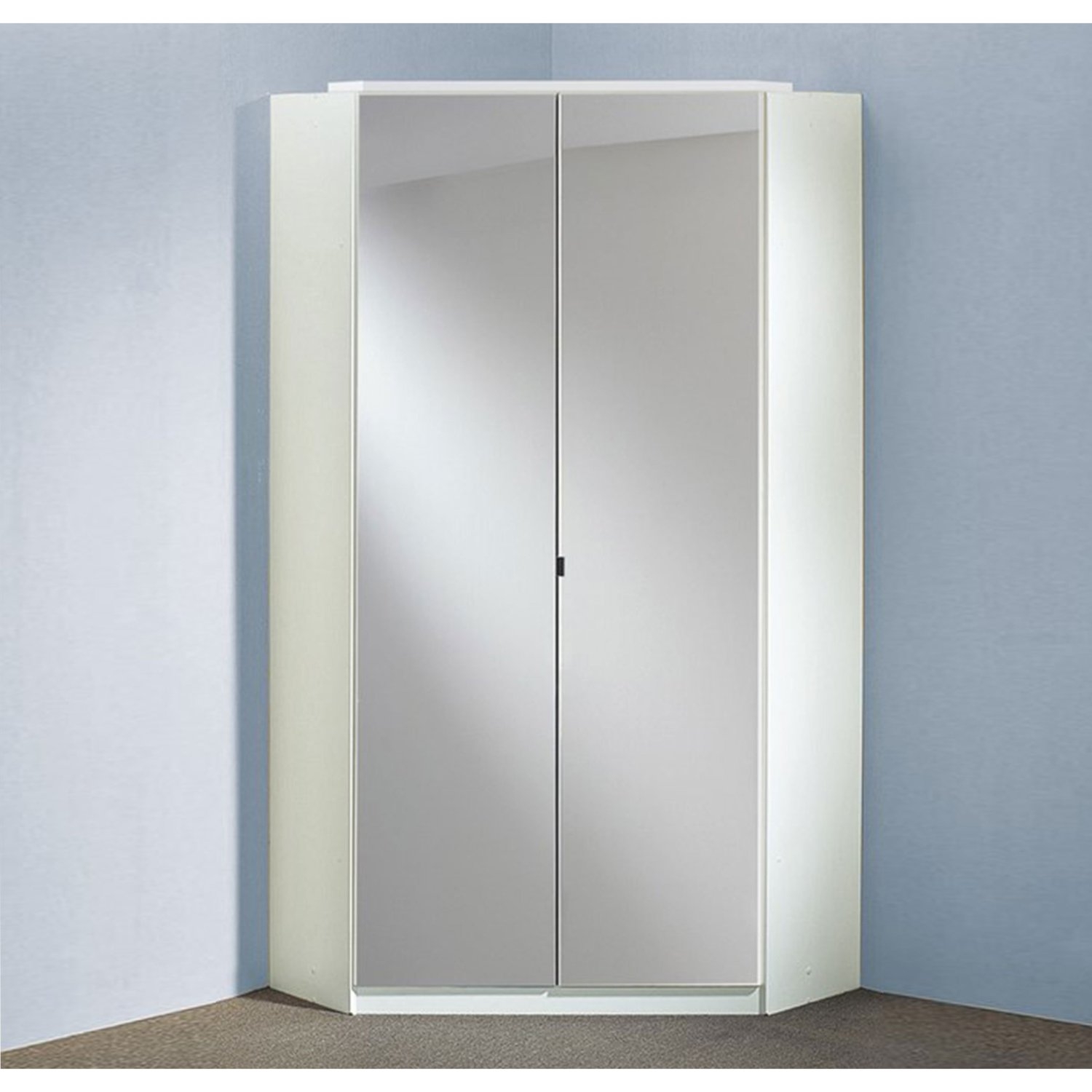 CALLISTO 2 Door Mirrored Corner Wardrobe White - 95cm