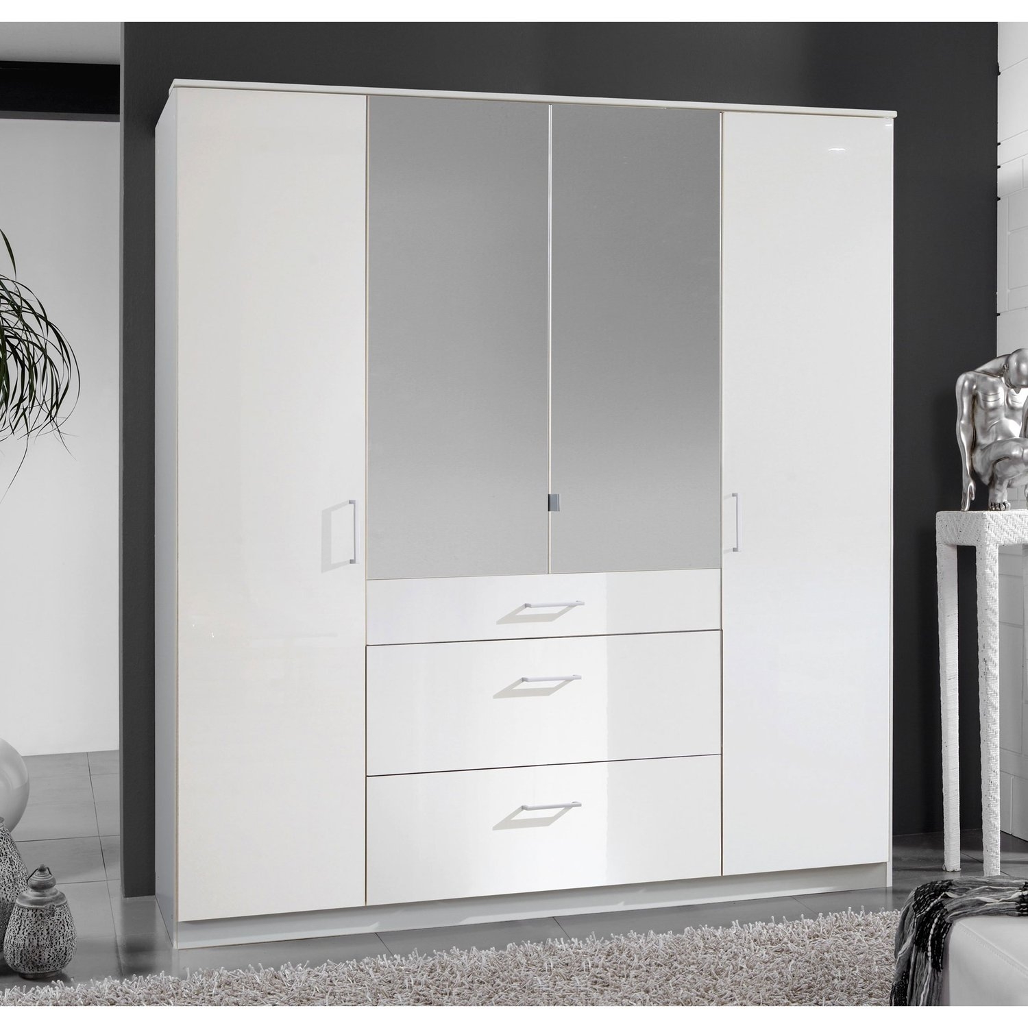 CALLISTO 4 Door Mirrored Wardrobe White - 180cm