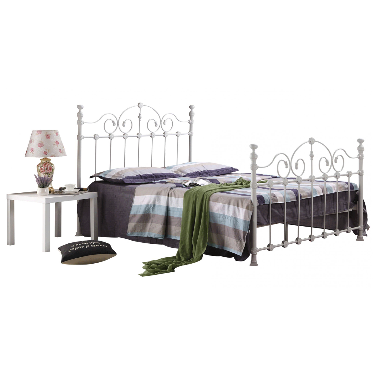 Matlock White Classic Metal Bed Frame in Stylish High Headboard - Double 4ft6