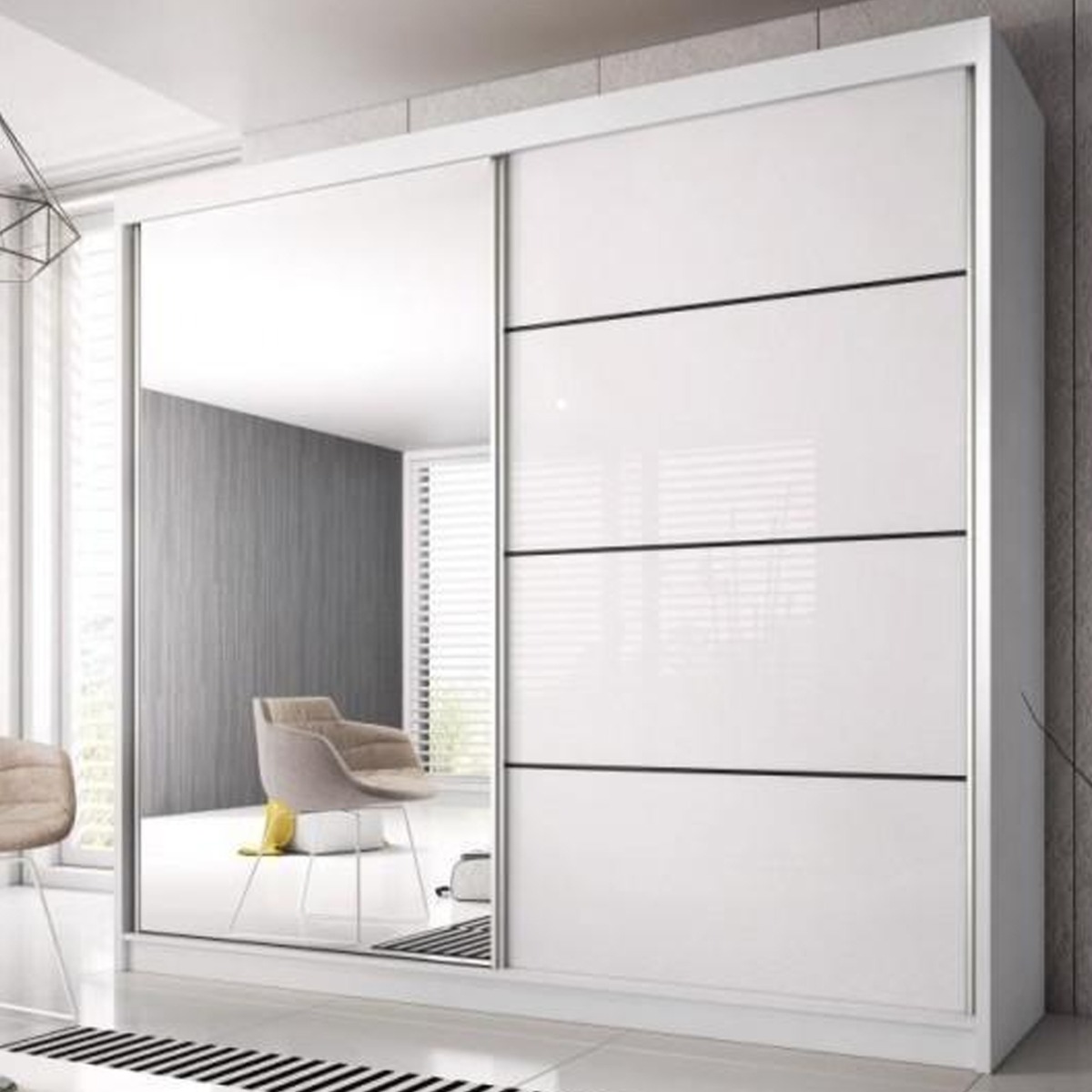 MALTA 2 Door Mirrored Sliding Wardrobe White Matt - 183cm