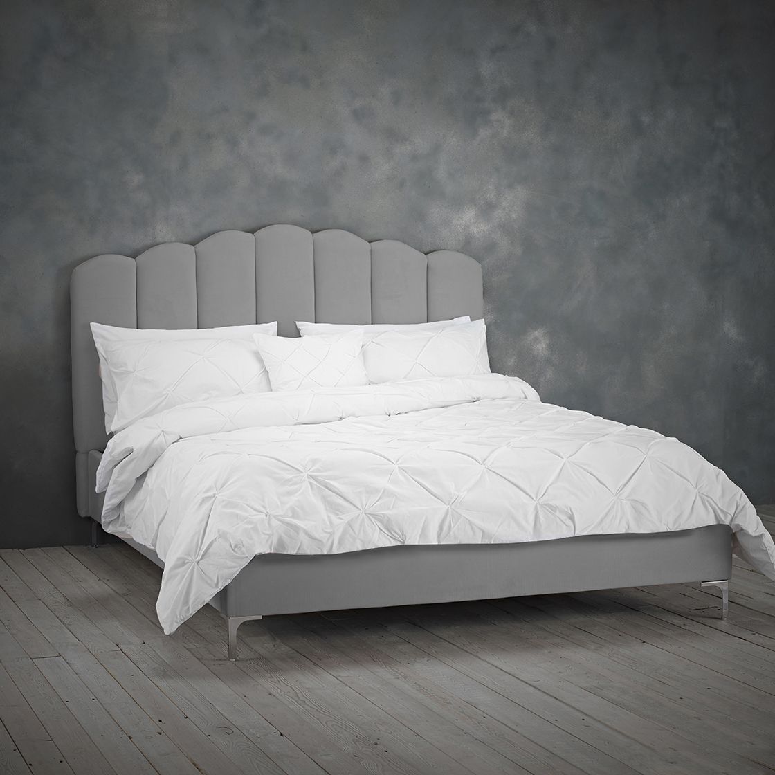 Willow Fluted Petal Design Upholstered Kingsize Bed - Silver