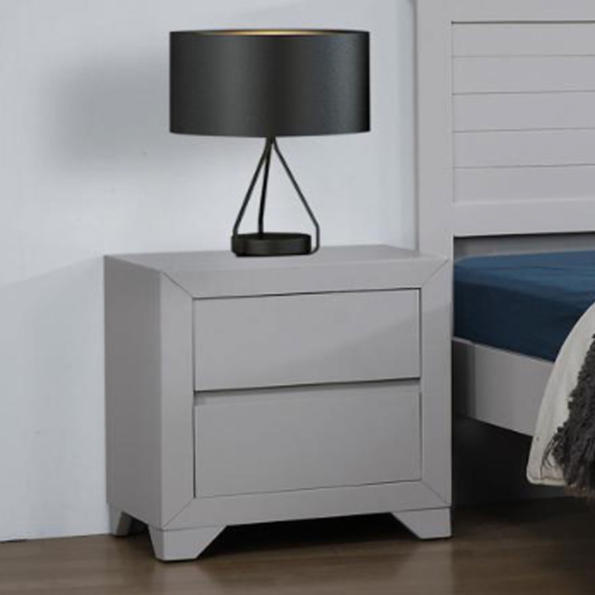 Bedside Table - SINESTRO 2 Drawer Nightstand Grey 50cm
