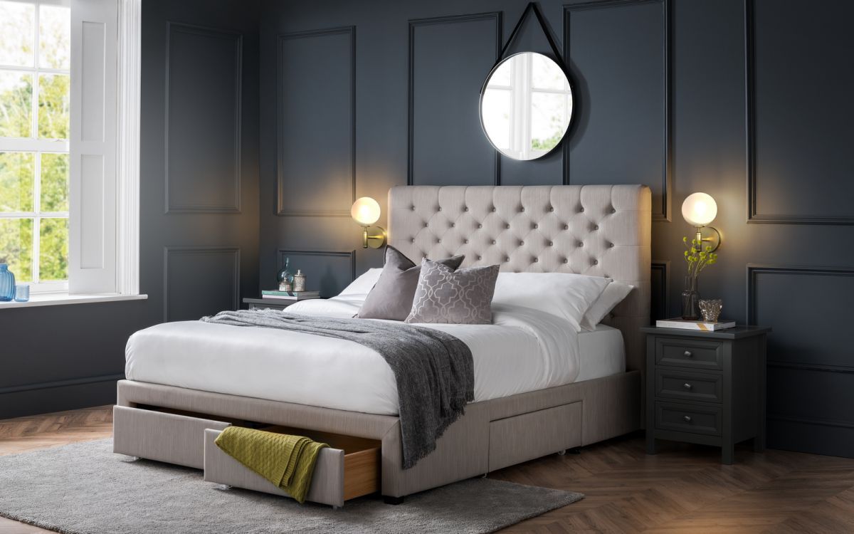 Wilton Deep Buttoned 4 Drawer Double Bed - Grey