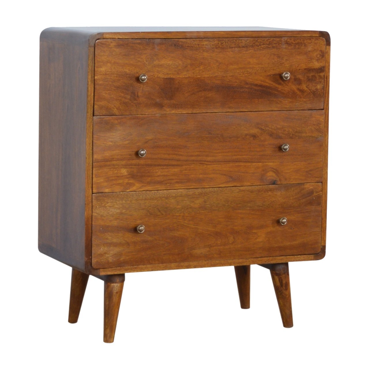 CROMER Dark Oak Chest of Drawers - Medium-sized, 3 Drawers, Curved