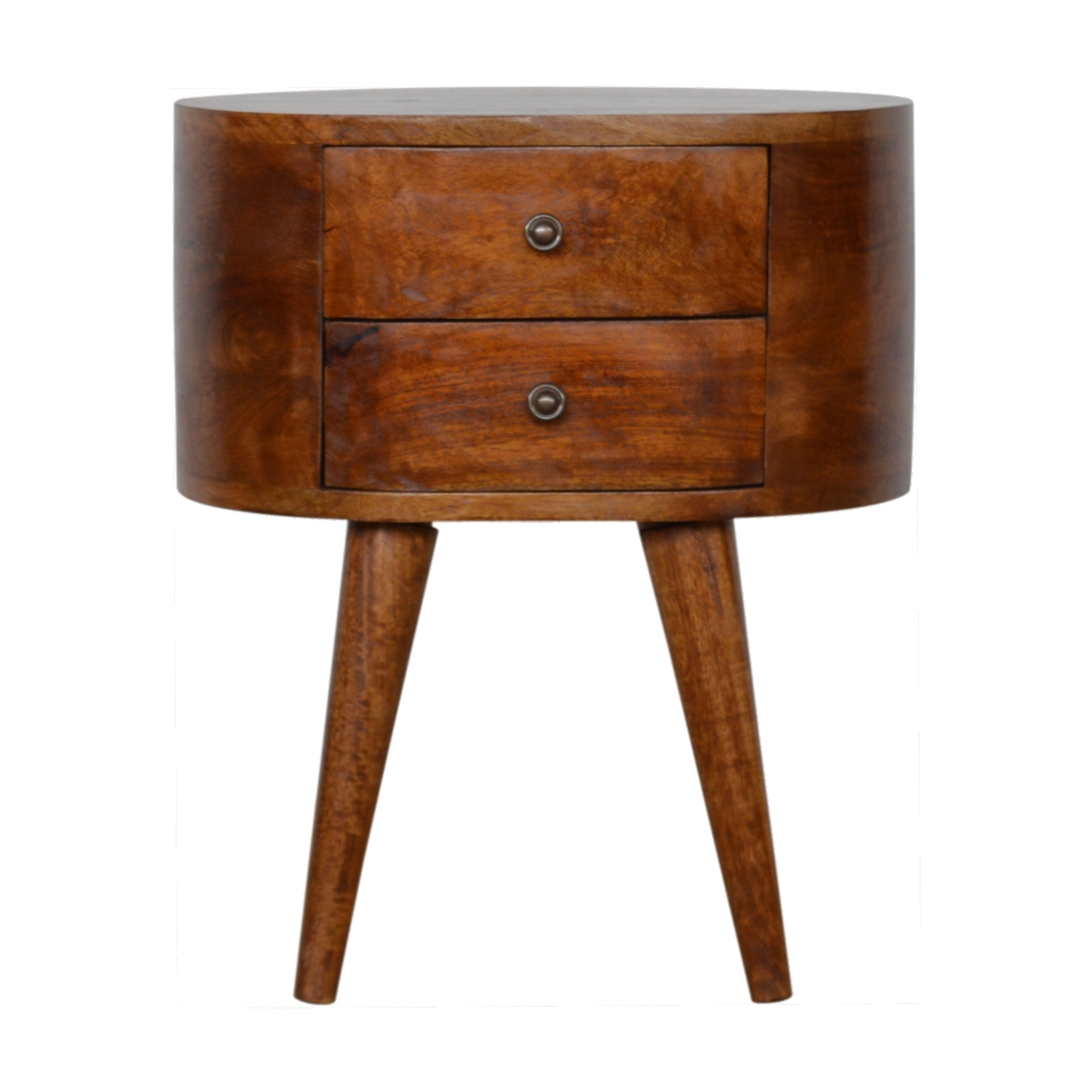CEFALU Bedside Table Chestnut Wood Rounded Design - Brown