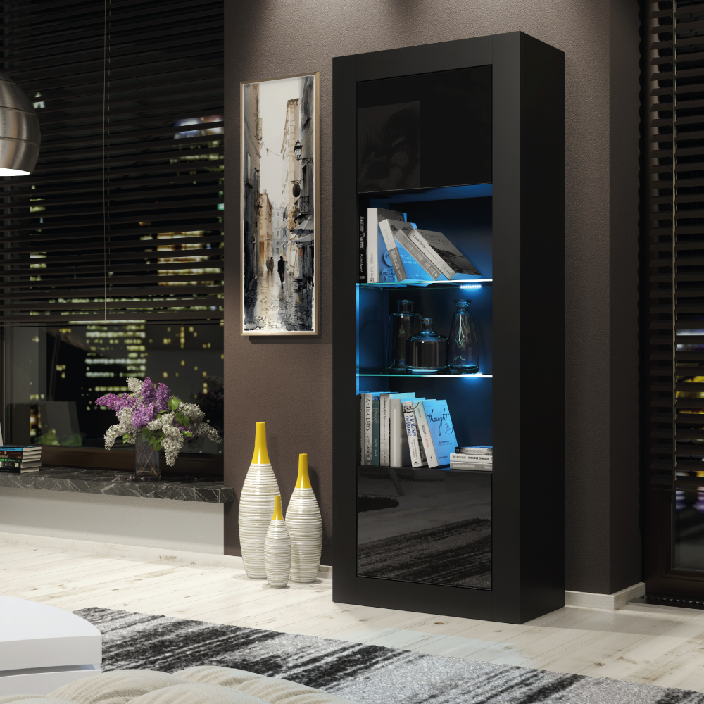 Stylish Cabinet Sideboard and Display Unit with Ample Storage and Free LED Lighting 170cm - Black