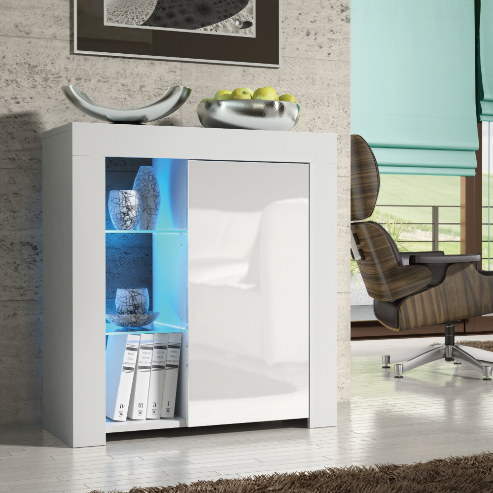 Modern TV Stand Sideboard Cabinet with Free LED Lighting 75cm - White