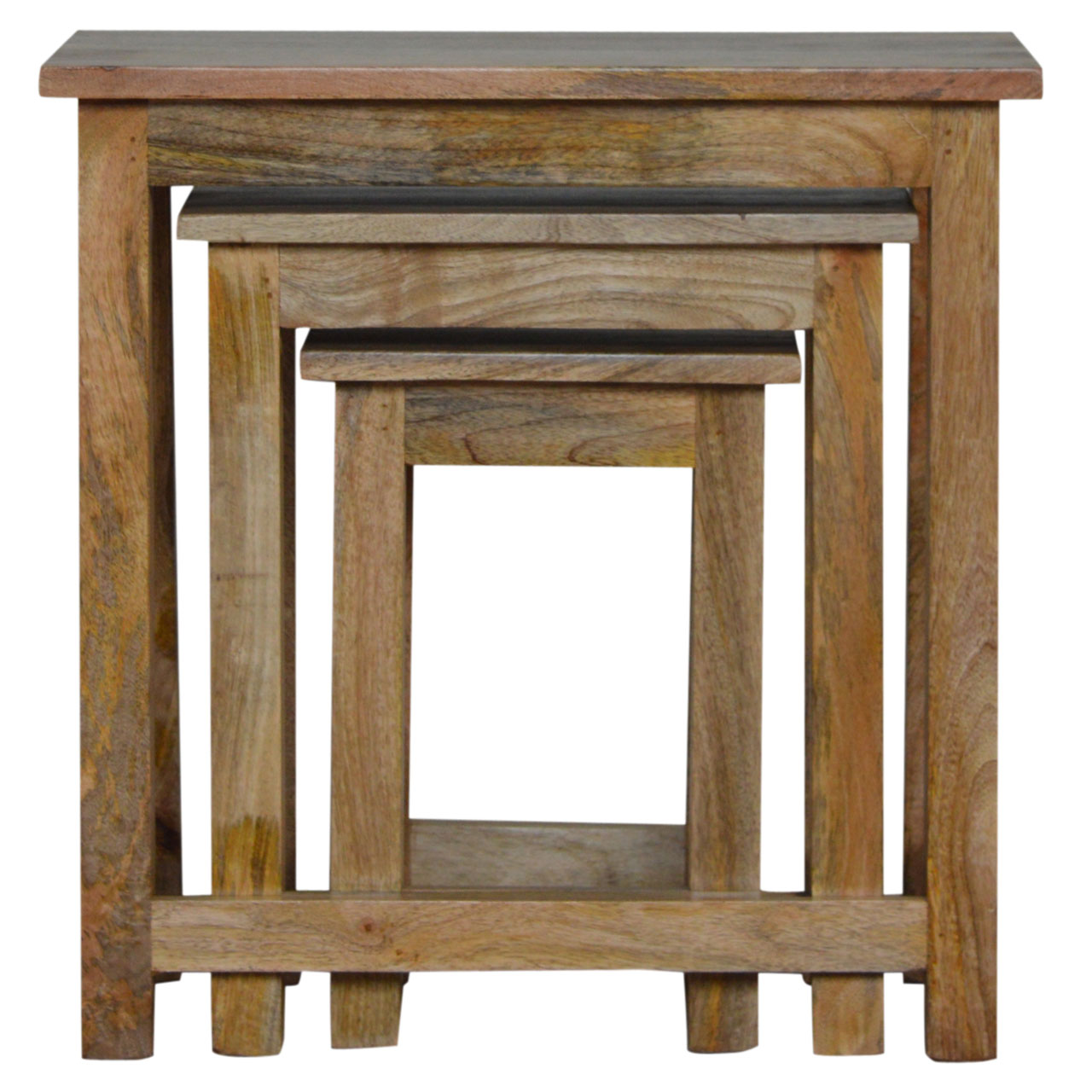 HAVENOR Set of 3 Nest Tables Solid Wood Compact Design - Oak Finish