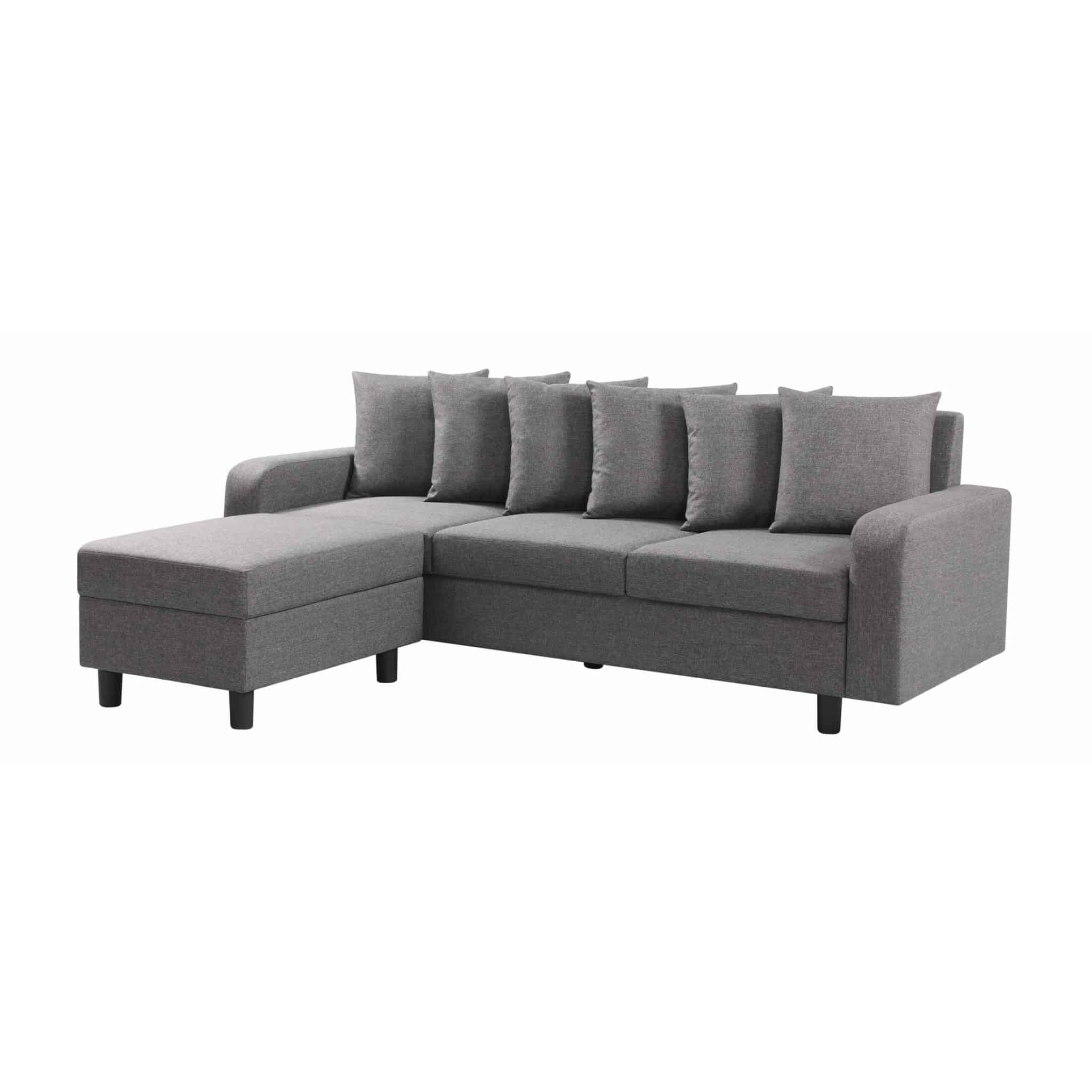 Corner Sofa - METRO Fabric 3 Seater L Shaped Sofa - Reversible - Grey