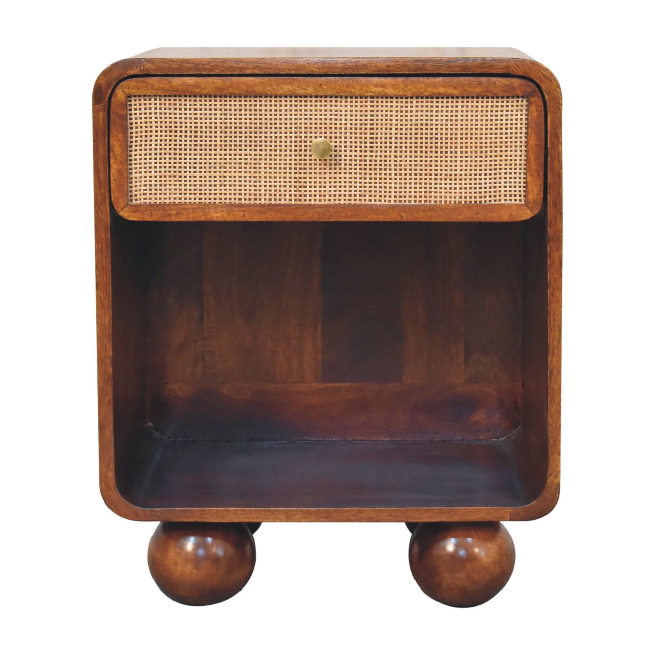 Bedside Table - SYDNEY Open Woven Nightstand Chestnut 45cm