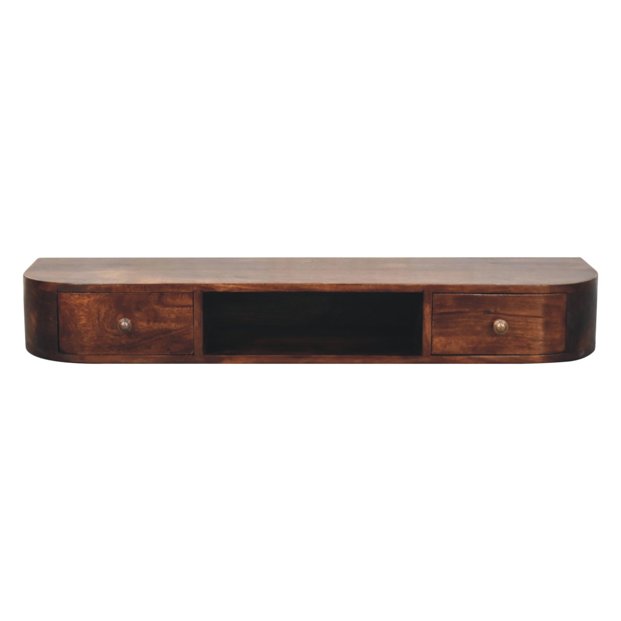 LUNARA Wall Mounted Console Table Curved Design 2 Drawer Storage - Dark Wood