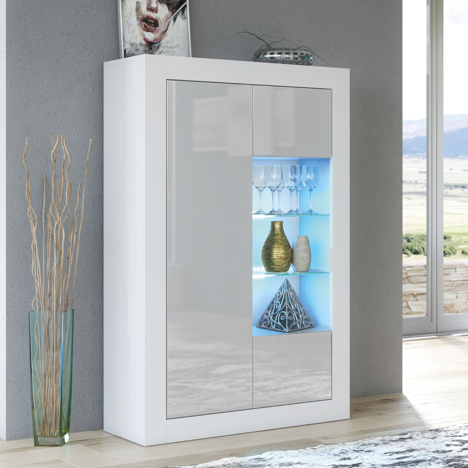 CANNES Display Cabinet 140cm - Grey