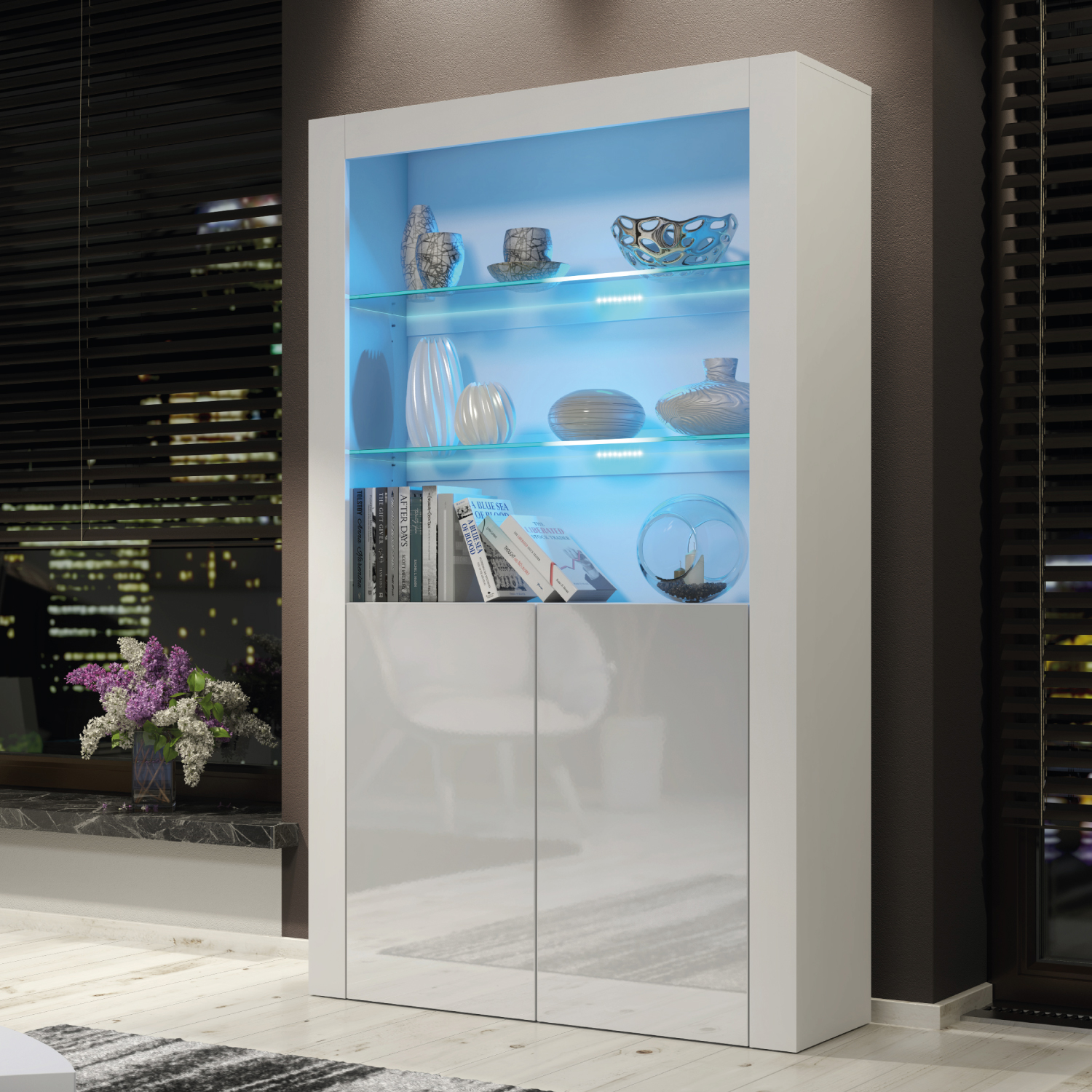 MENTON Display Cabinet 170cm - Grey