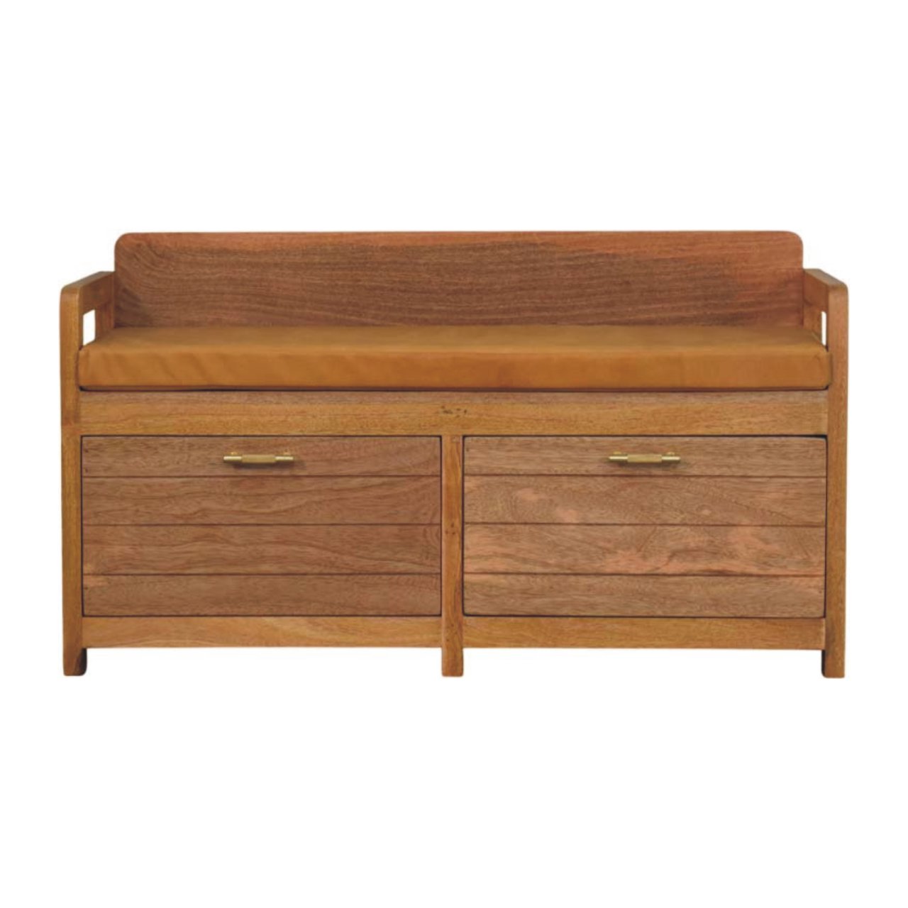 OXLAR Wooden Storage Leather Seat Bench - Medium Oak