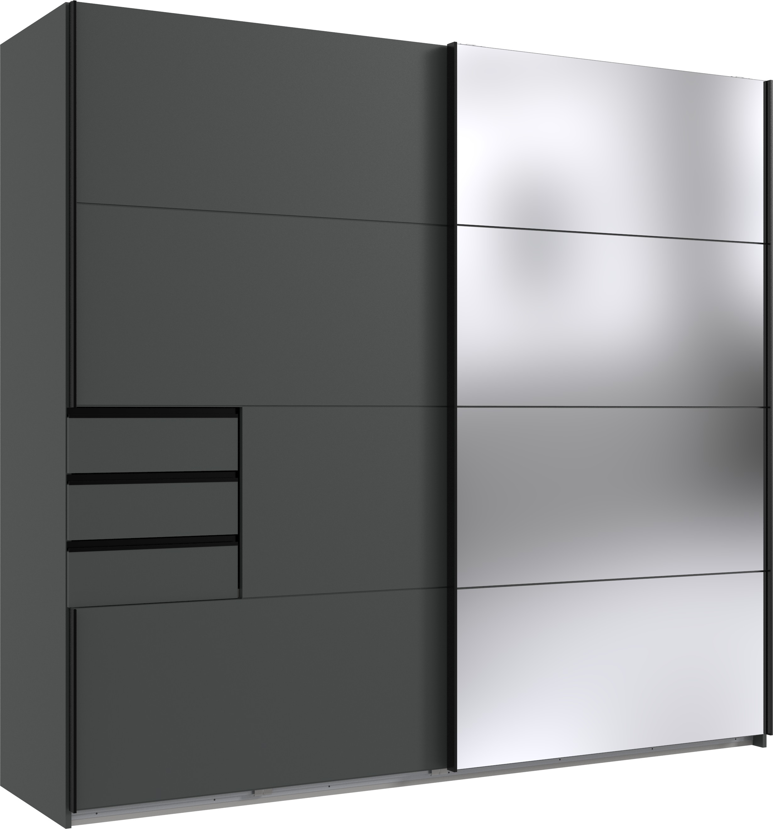 SOGO 2 Door Mirrored Sliding Wardrobe with 3 Drawers Graphite - 225cm