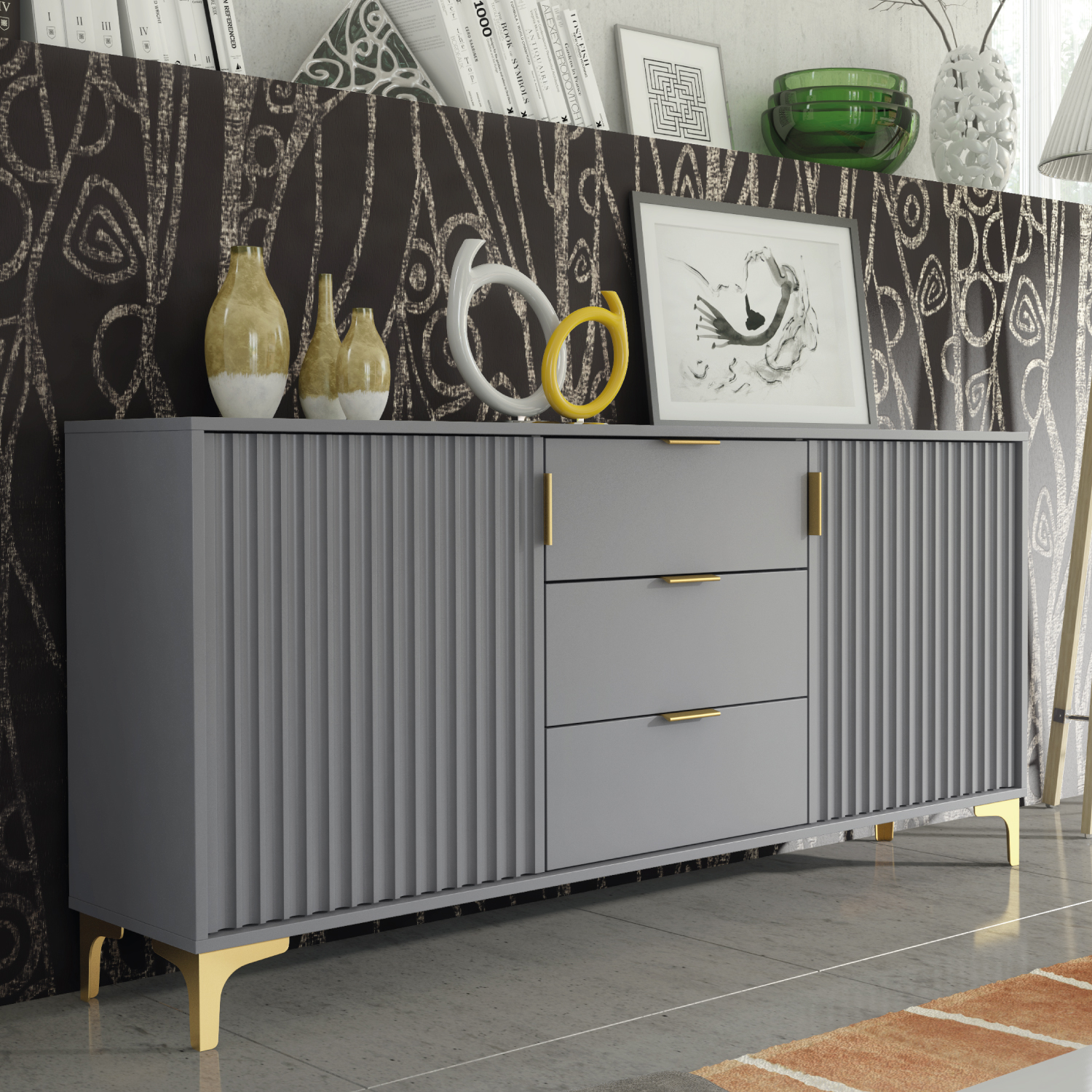 TUSSI Modern TV Unit LED Cabinet Stylish Matt Body And Matt Doors 130cm - Oak with Black