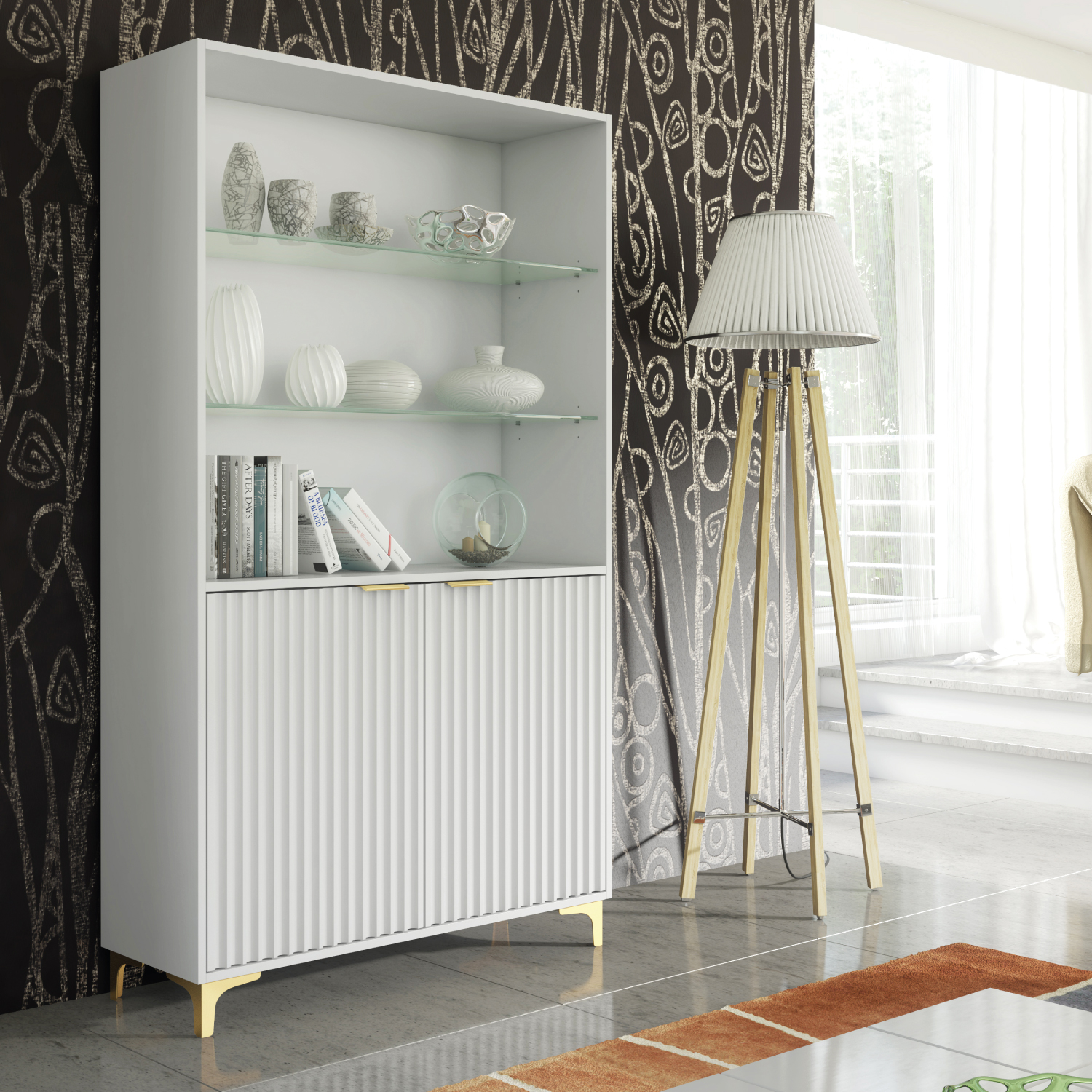 PERUGIA Crest Display Cabinet 175cm - White