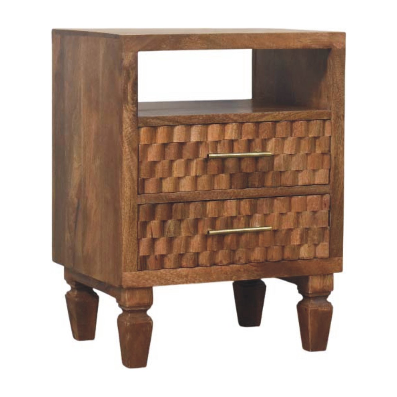 CADIRA Bedside Table Solid Wood Open Shelf Storage - Gold