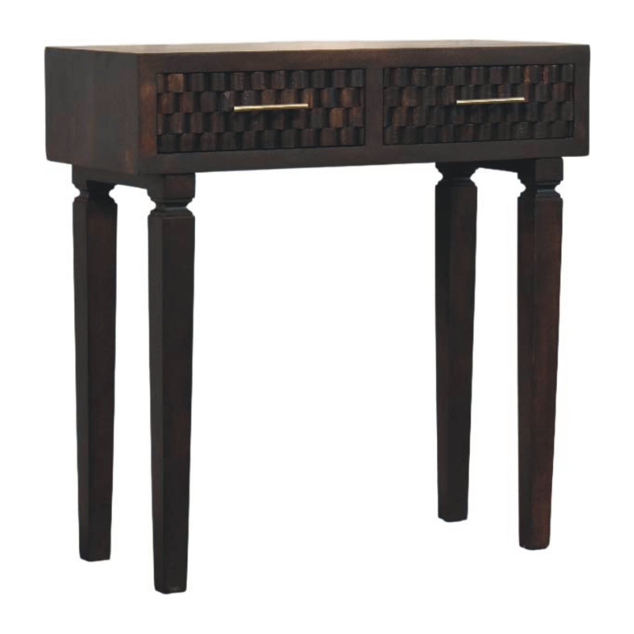 CADIRA Slim Console Table Solid Wood Carved Design - Dark Wood