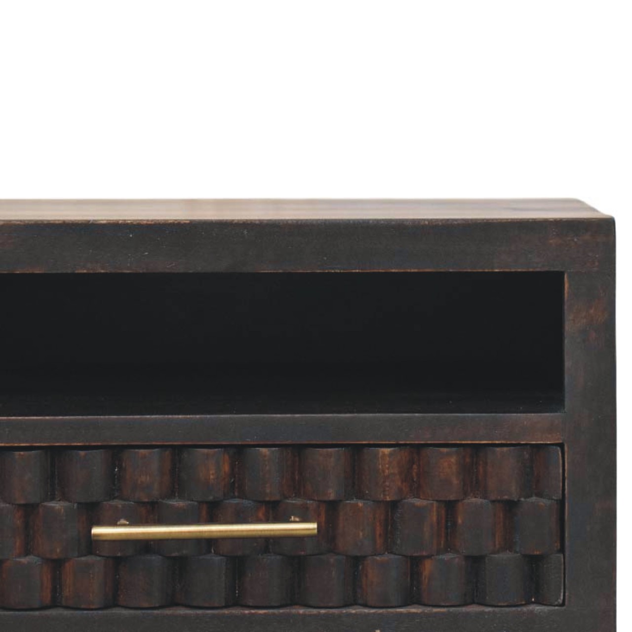 CADIRA Bedside Table Solid Wood Open Slot Storage - Dark Wood