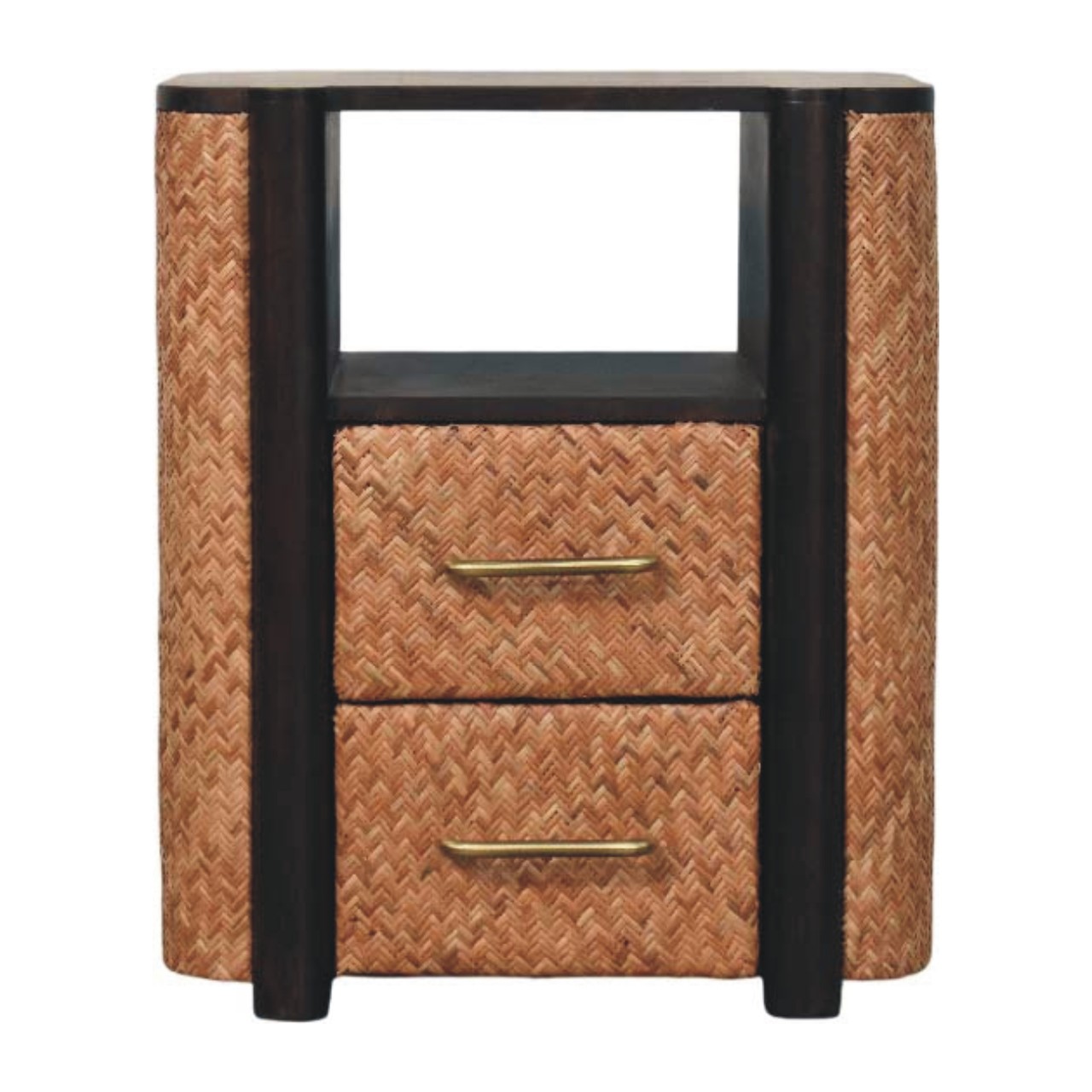 RATTA 2 Drawer Rattan Bedside Table - Brown