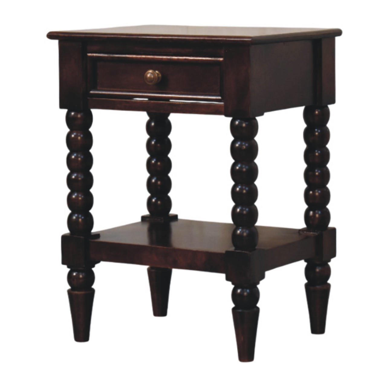 SPIN Bedside Table Solid Wood Spindle Design - Dark Wood