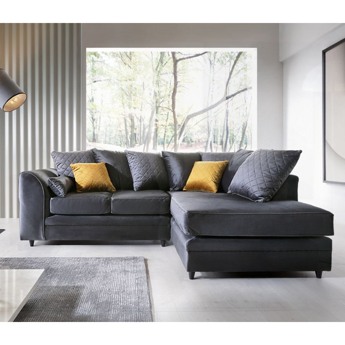 NIOMI Velvet 4 Seater L Shaped - Right Hand Facing Corner Sofa - Dark Grey