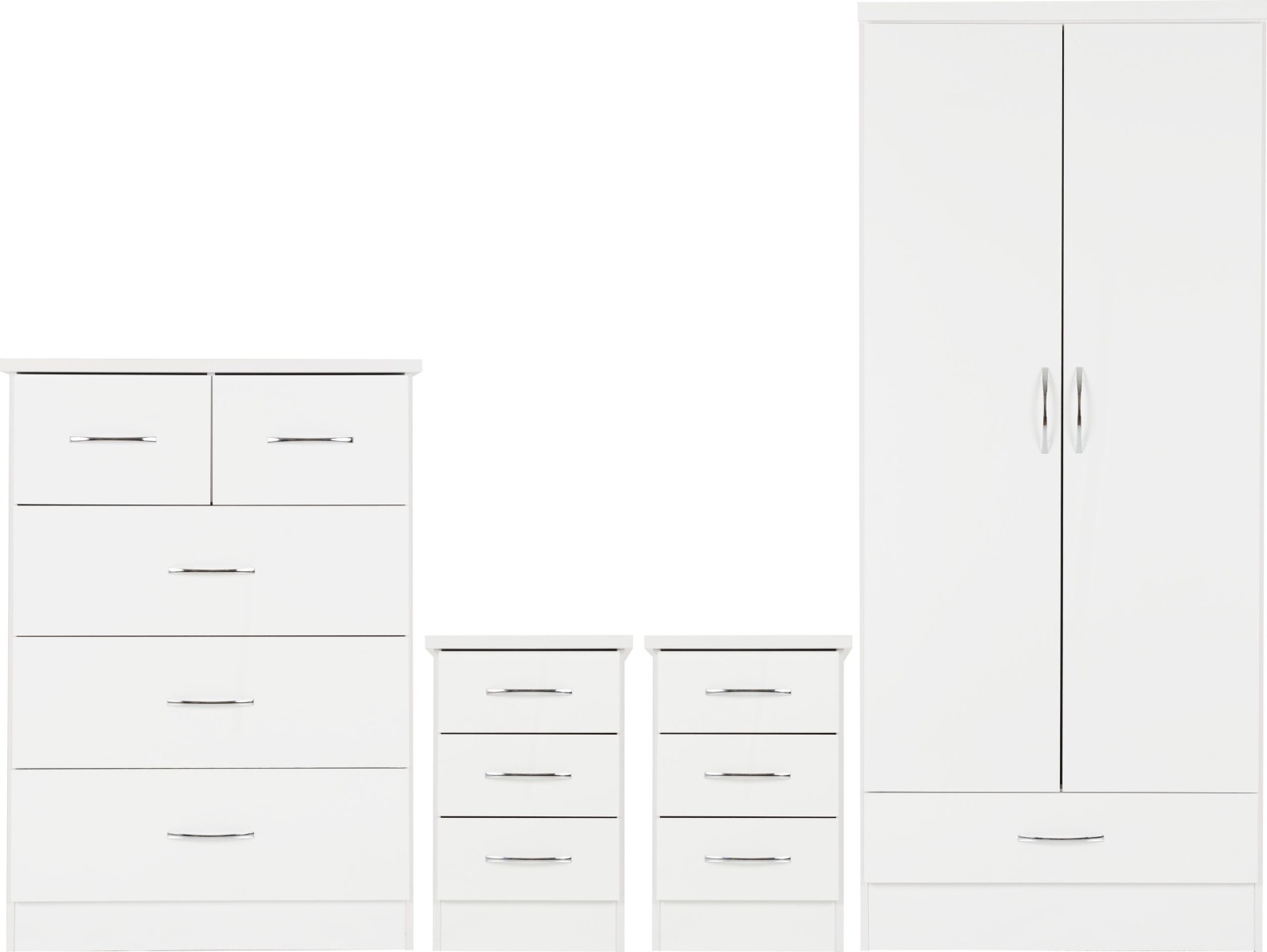 NEWBIGGIN 2 Door Wardrobe Set 4 Piece - White Gloss